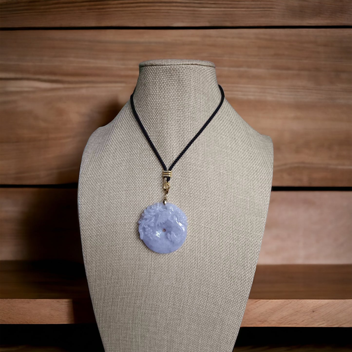 #532 Natural Lavender Burmese Jadeite, Birds and Flowers Pendant