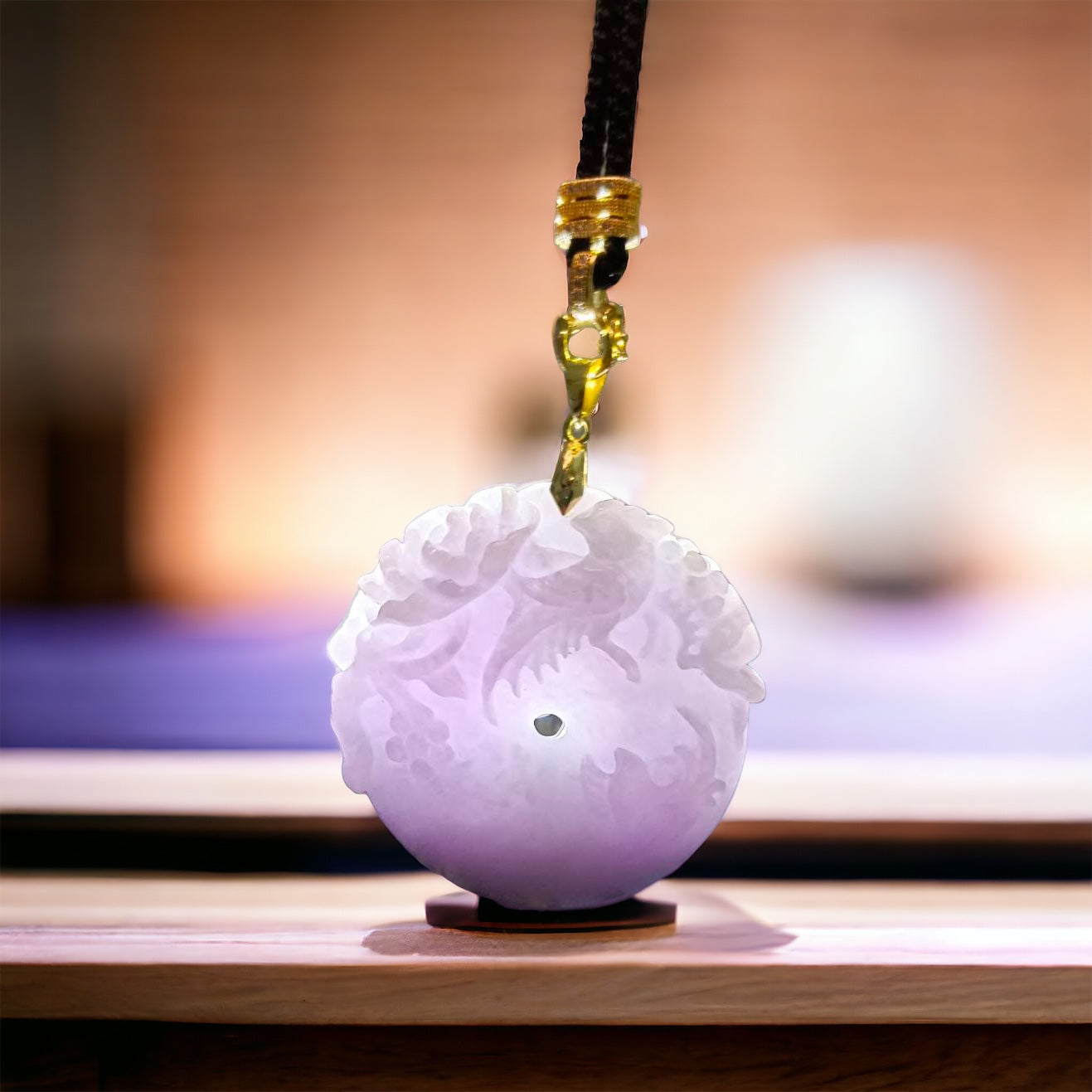 #532 Natural Lavender Burmese Jadeite, Birds and Flowers Pendant
