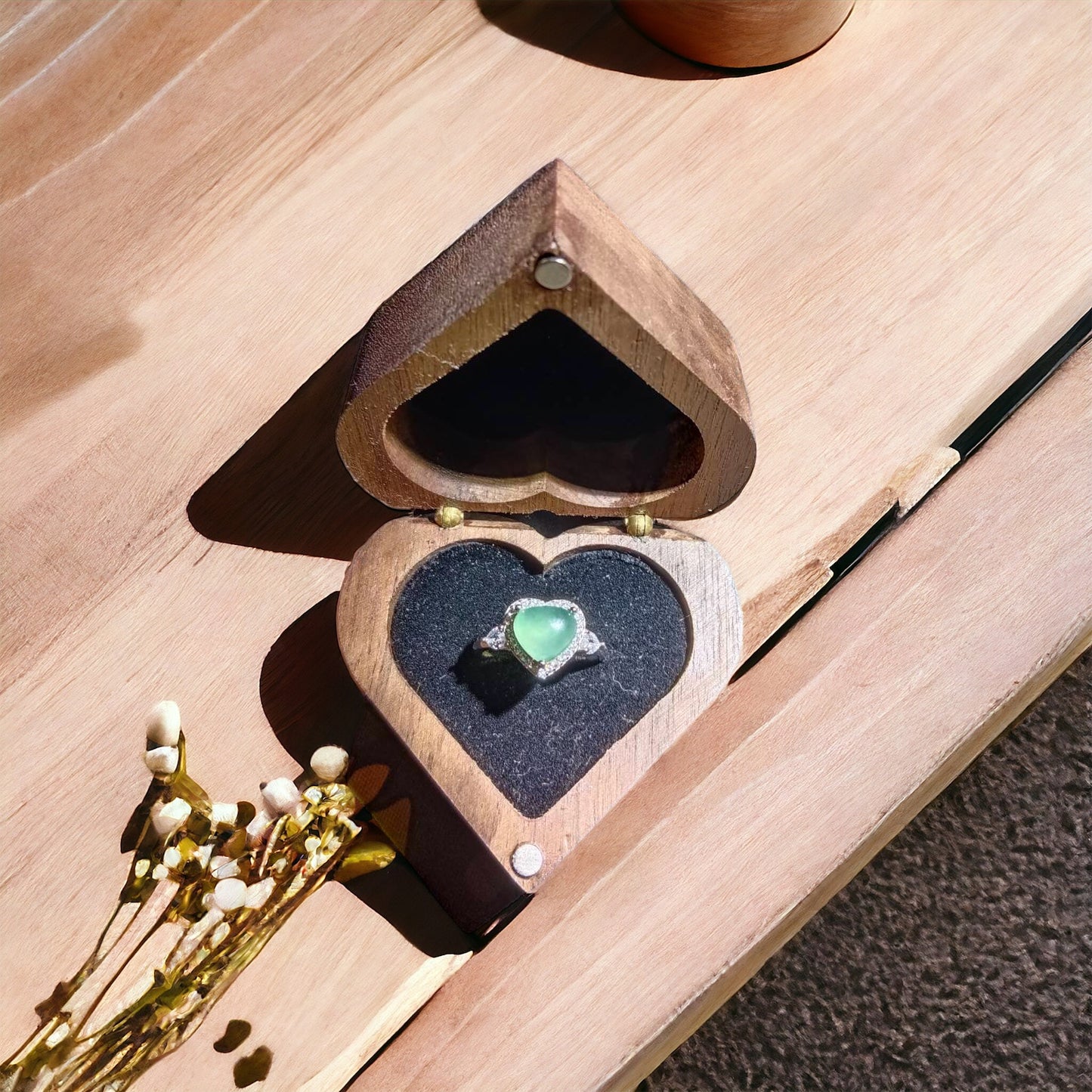 #755 Natural Icy Green Burma Jadeite Heart-Shape Ring with Sterling Silver and CZ Setting