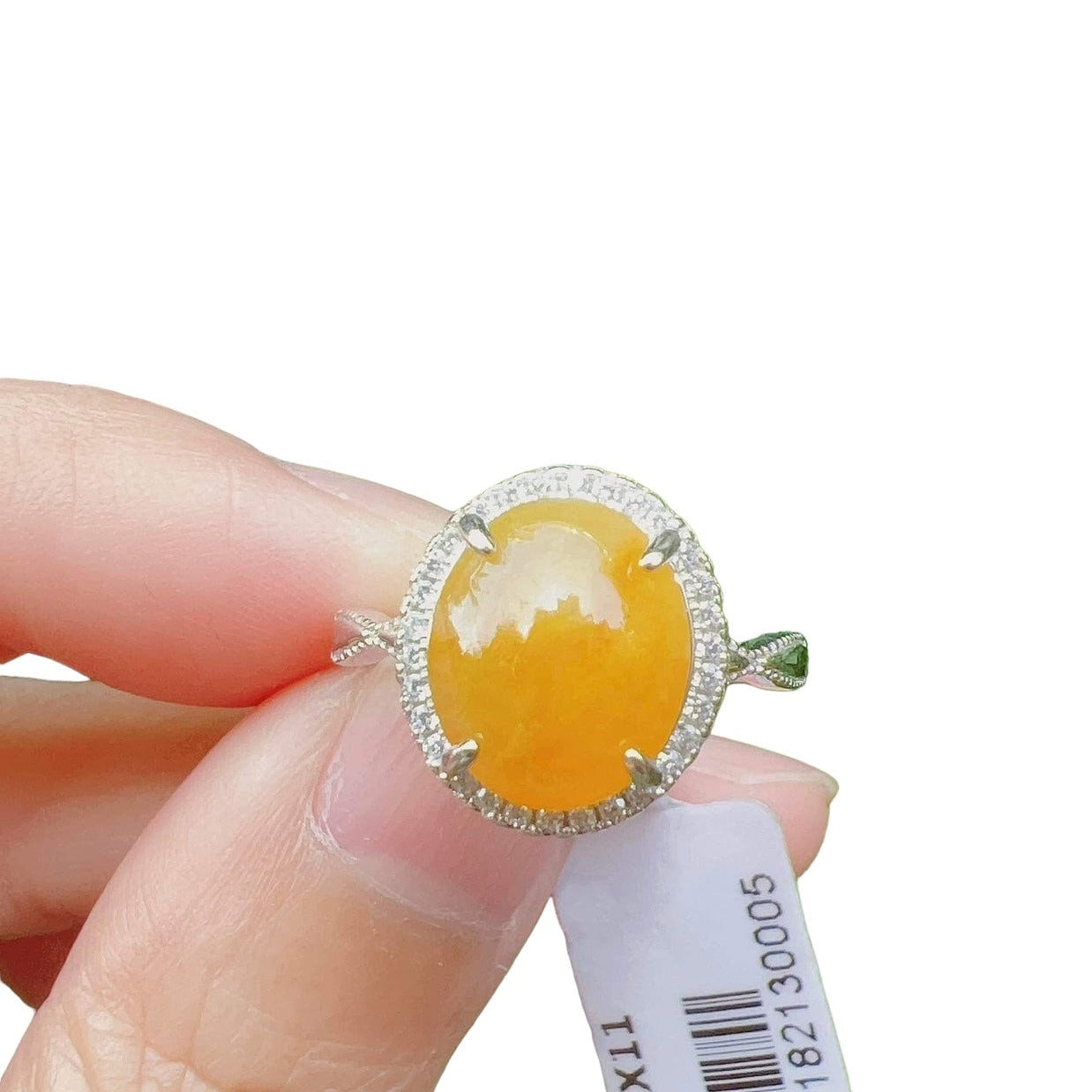 #772 Icy Yellow Burma Jadeite Ring with Sterling Silver and CZ Setting