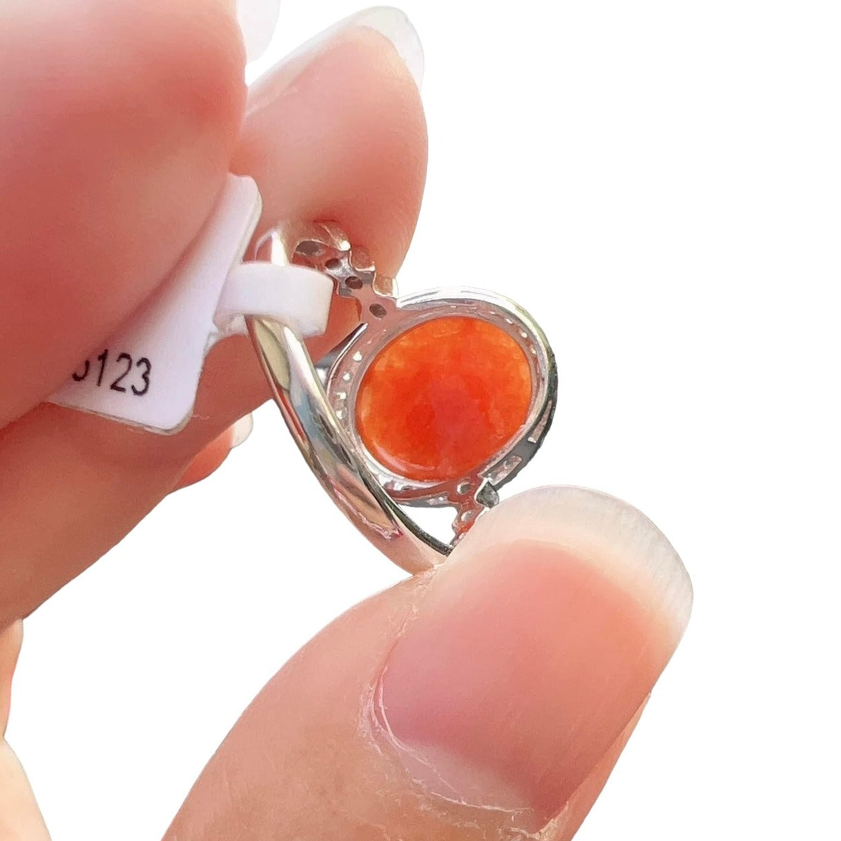 #771 Icy Red Burma Jadeite Ring with Sterling Silver and CZ Setting