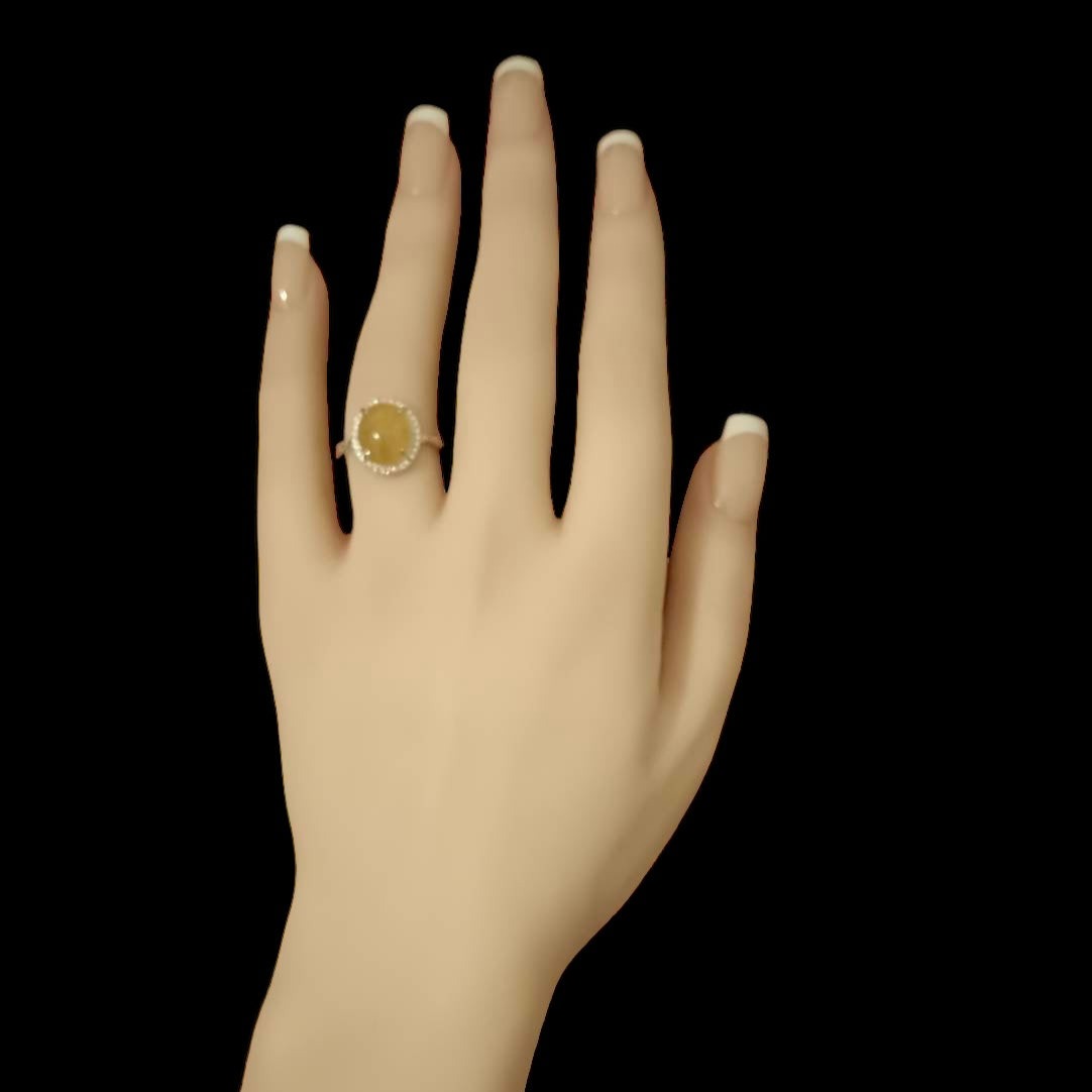 #772 Icy Yellow Burma Jadeite Ring with Sterling Silver and CZ Setting