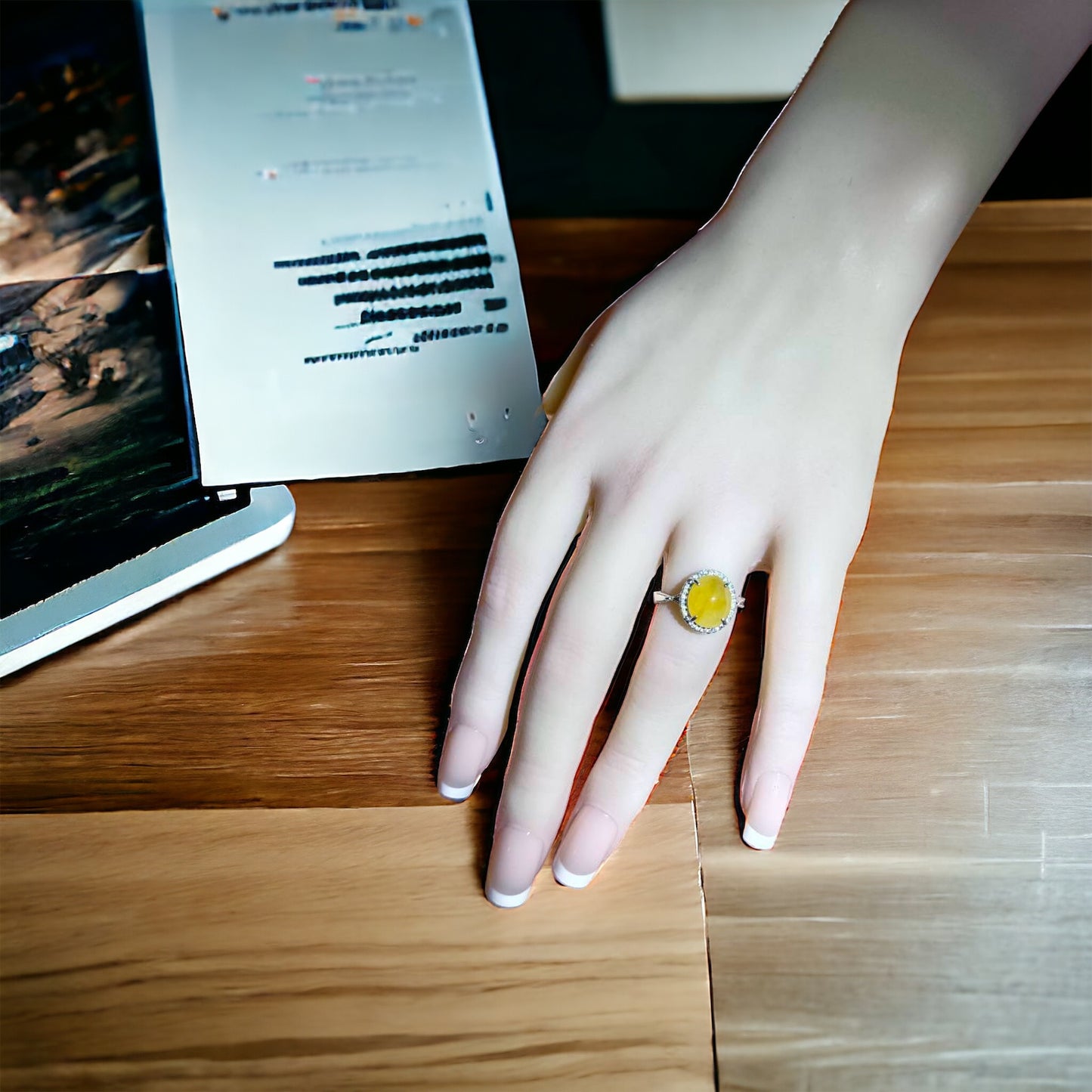 #772 Icy Yellow Burma Jadeite Ring with Sterling Silver and CZ Setting