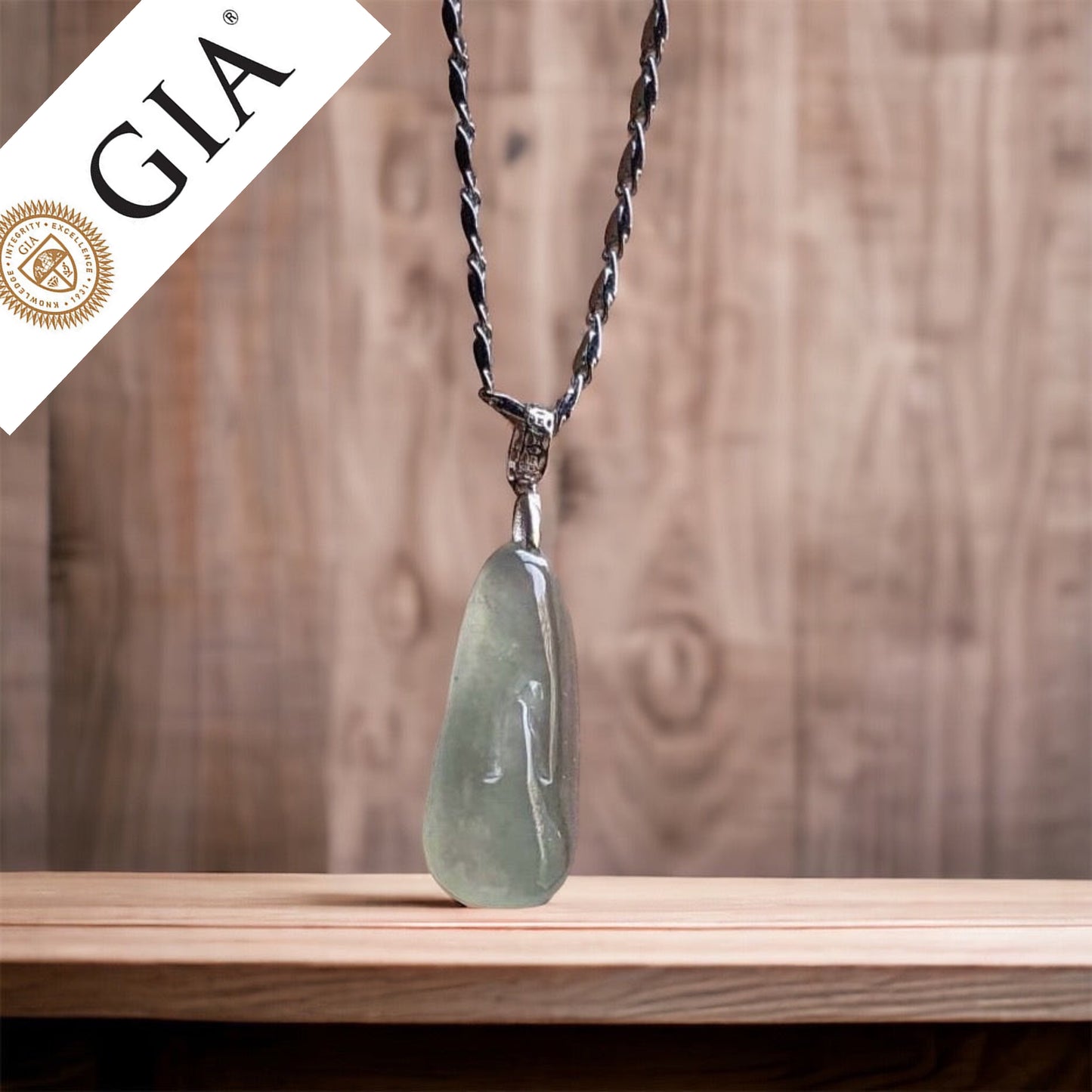 #216 GIA Certified Icy Blue Translucent Burma Jadeite Jade Enlightenment Pendant with 18K White Gold Bail