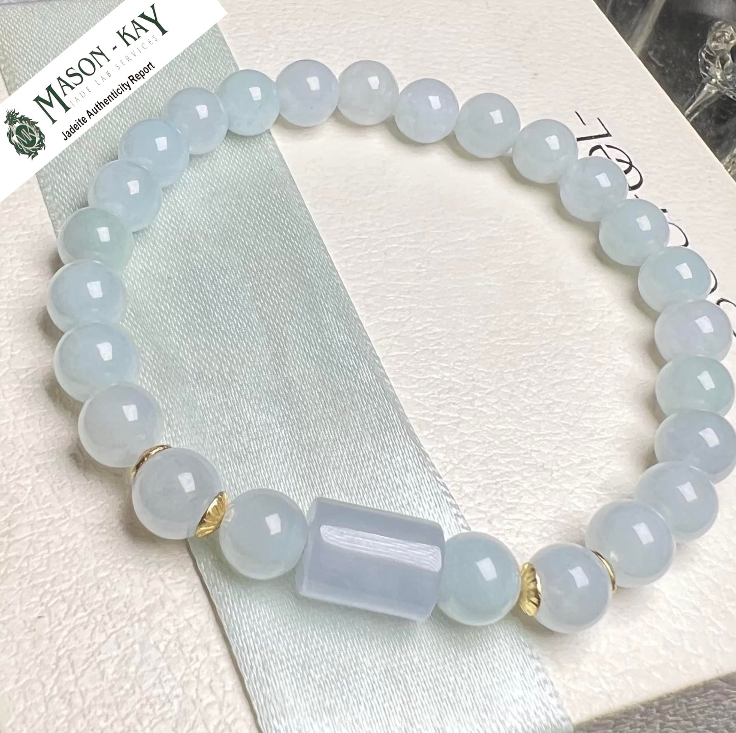 #92 Mason-Kay Certified Purple/Sky Blue Burma Translucent Jadeite Bead Bracelet, 7+mm