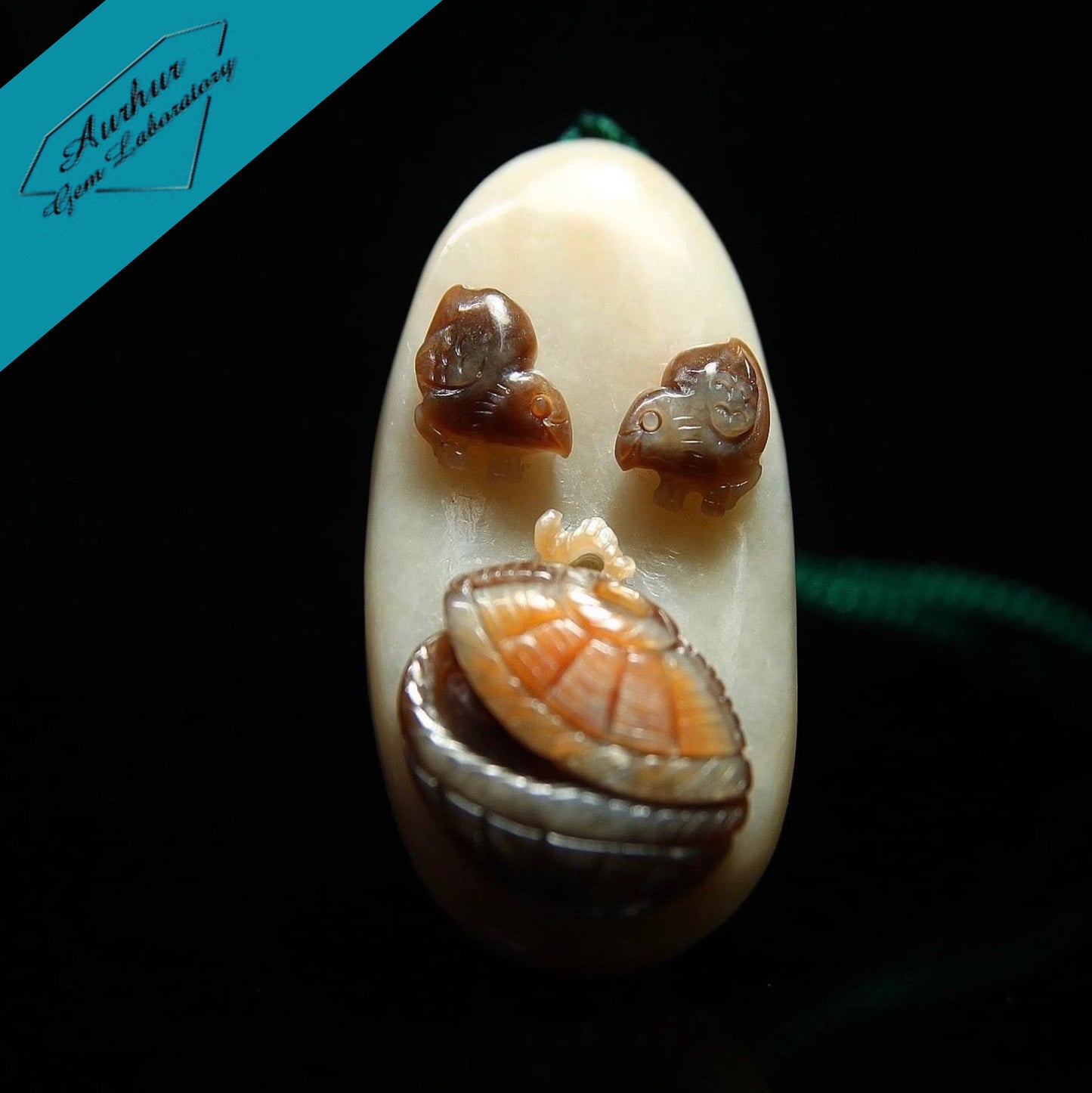 #858 AGL Certified Hetian Nephrite Jade, Roosters Handheld Piece