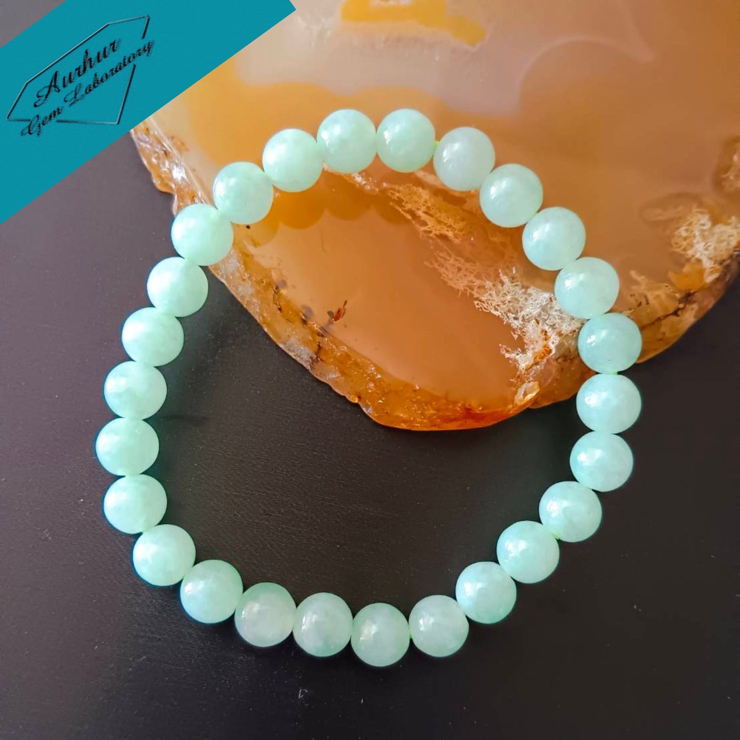 #799 AGL Certified Natural Light Green Round Beads Bracelet