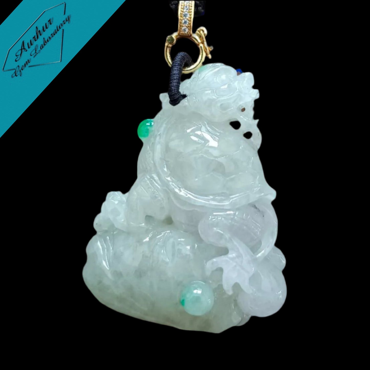 #798 AGL Certified Natural Light Yellow Burma Jadeite, Dragon Turtle Pendant