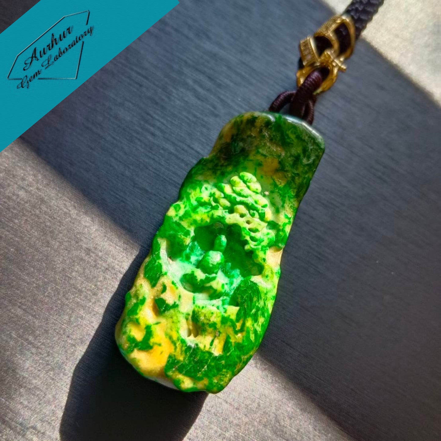 #795 AGL Certified Green and Yellow Natural Burma Jadeite, Enlightening Pendant
