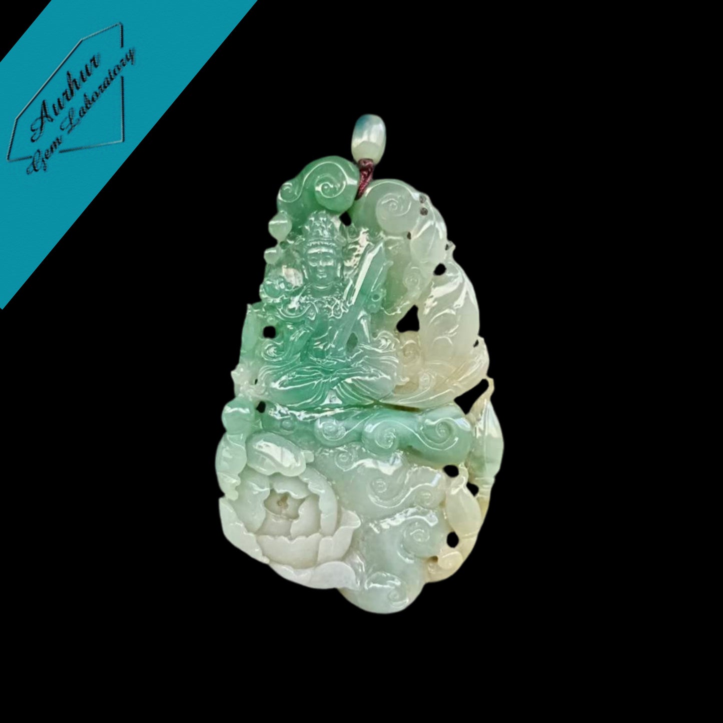 #162 AGL Certified Tri-Color Translucent Burma Jadeite, Akasagarbha Bodhisattva (虛空藏菩薩)Pendant and Display