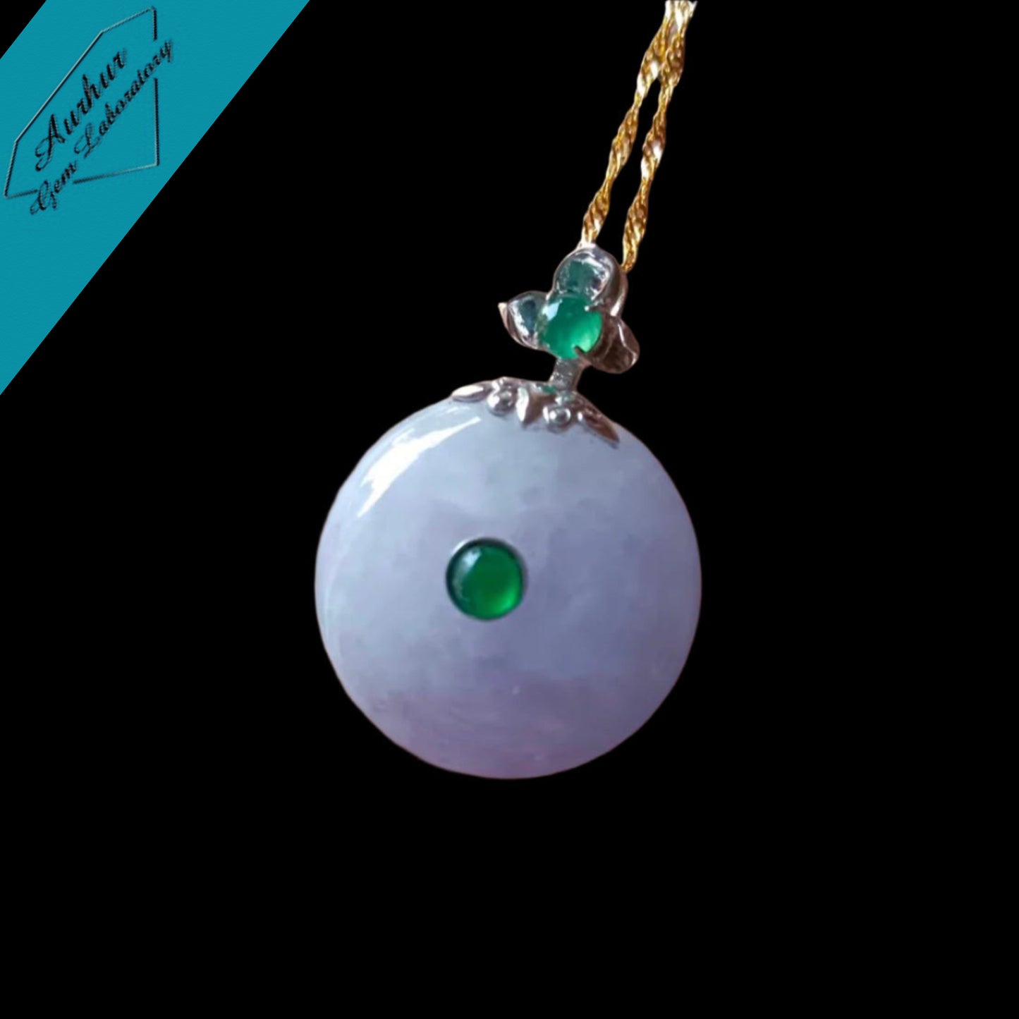 #809 AGL Certified Icy Translucent Lavender Burma Jadeite Lotus Thick Donut Pendant