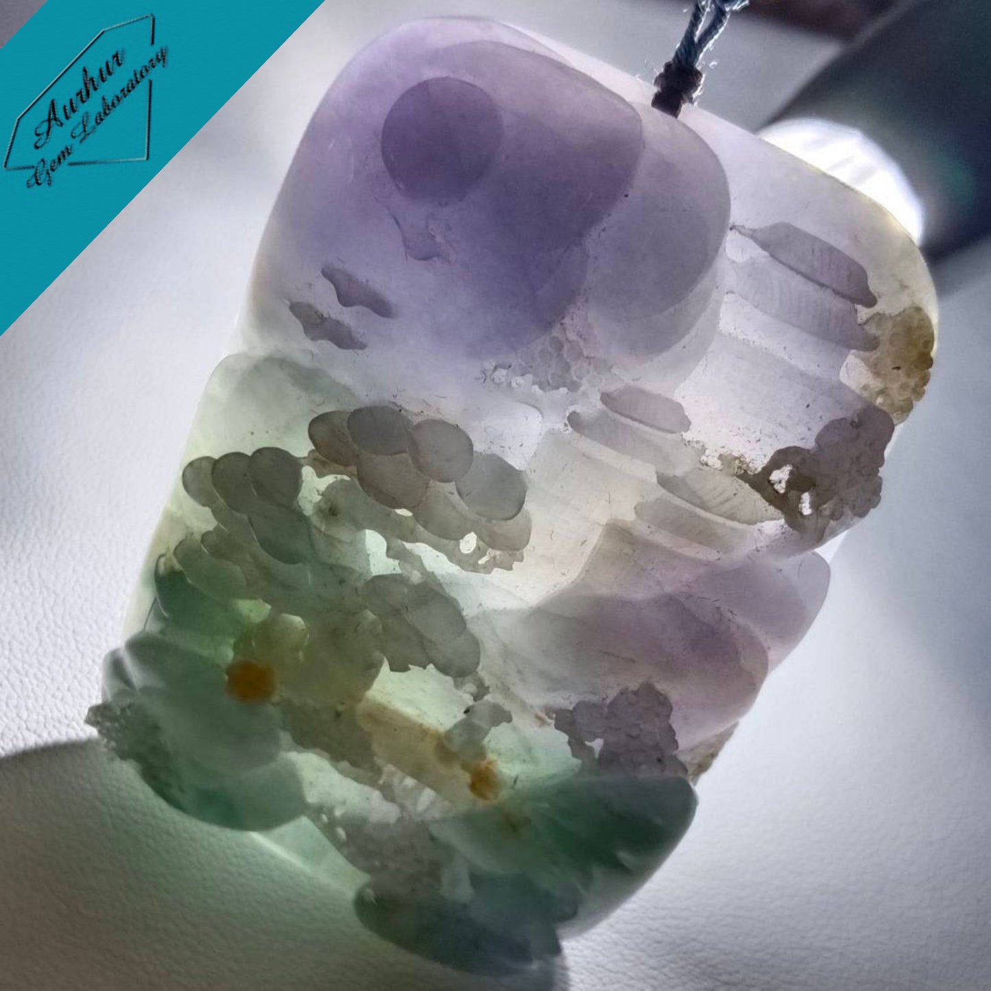 #853 AGL Certified Multi-Color Translucent Natural Jadeite, Landscape Pendant (Vintage)