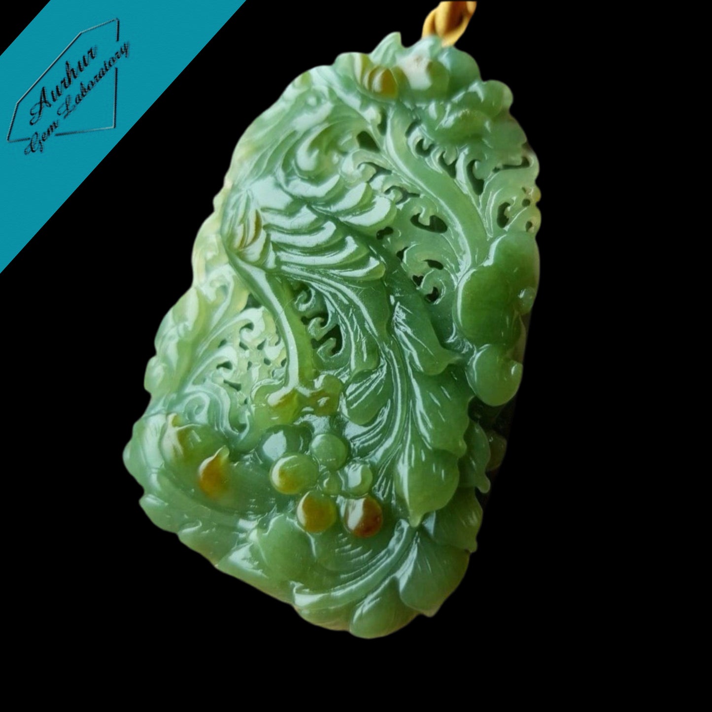 #814 AGL Certified Natural Green and Yellow Burma Jadeite Phoenix Pendant