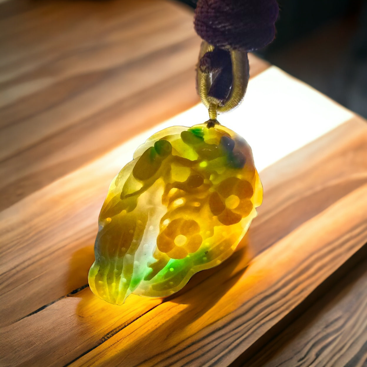 #668 AGL Certified Natural Yellow and Green Burma Jadeite Peanut "Prosperity in Every Nut" Pendant