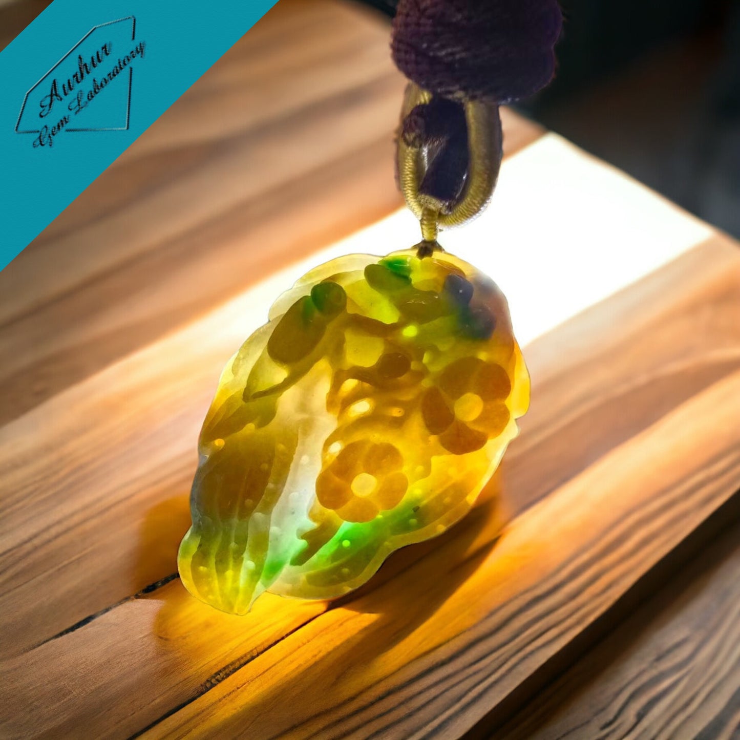 #668 AGL Certified Natural Yellow and Green Burma Jadeite Peanut "Prosperity in Every Nut" Pendant