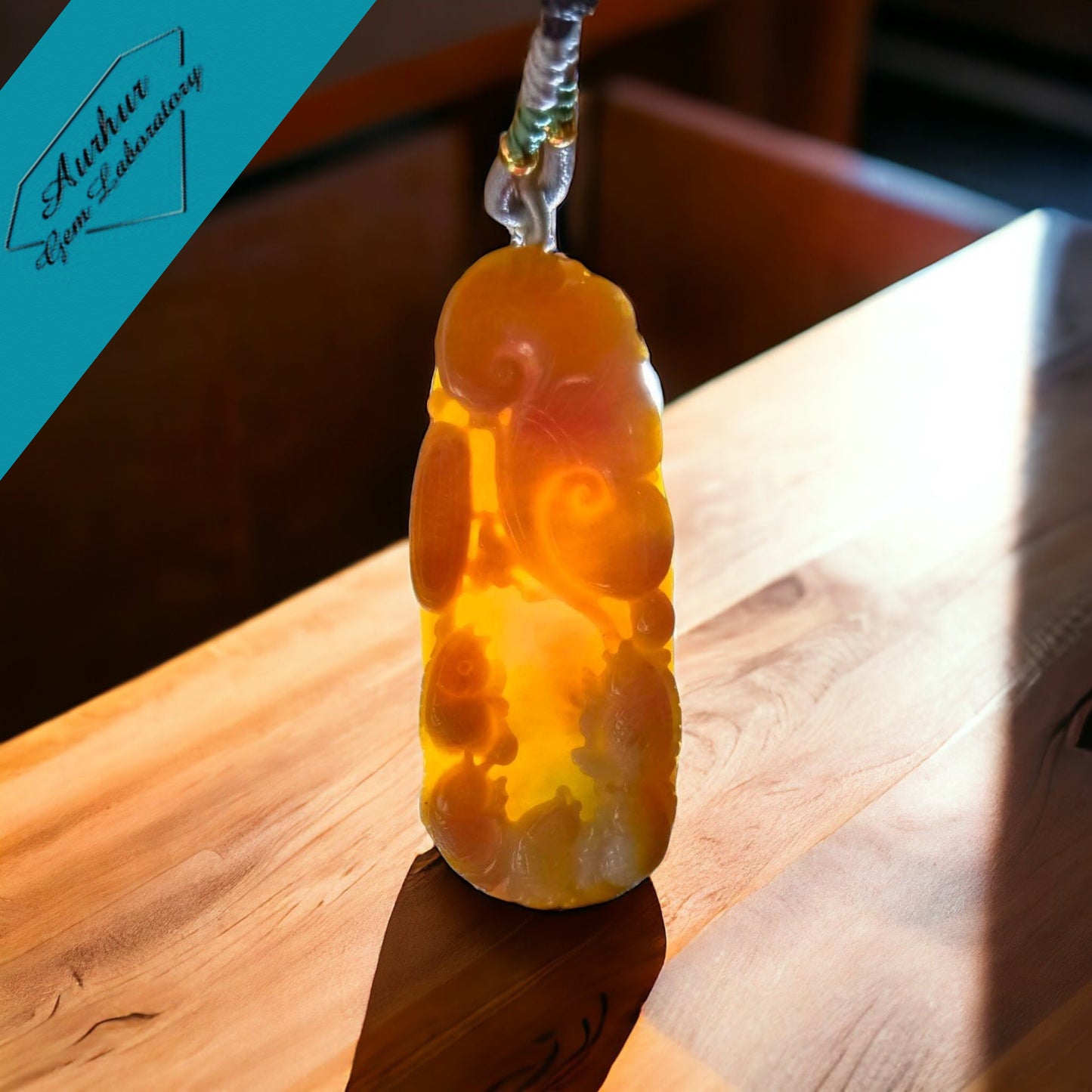#657 AGL Certified Natural Yellow Burma Jadeite Fish Pendant