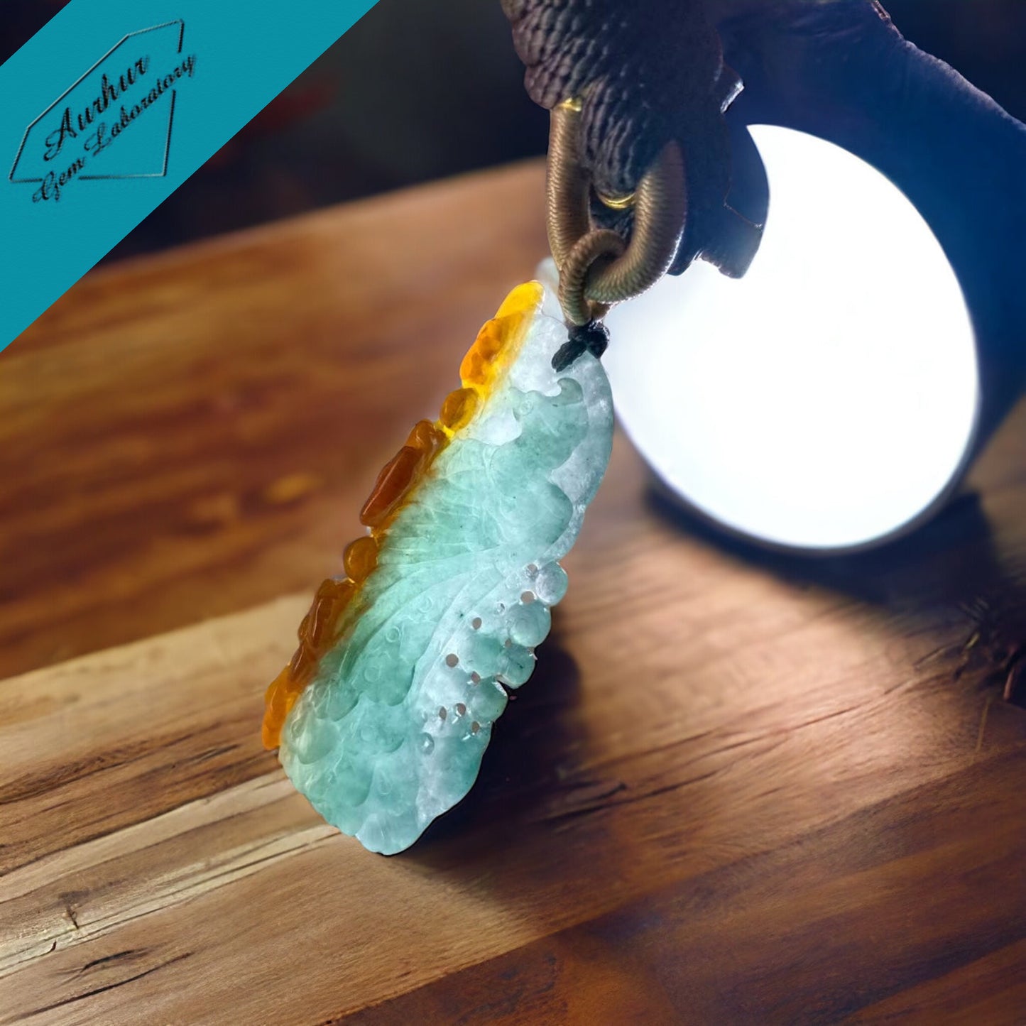 #656 AGL Certified Translucent Natural Yellow and Green Burma Jadeite Phoenix Pendant