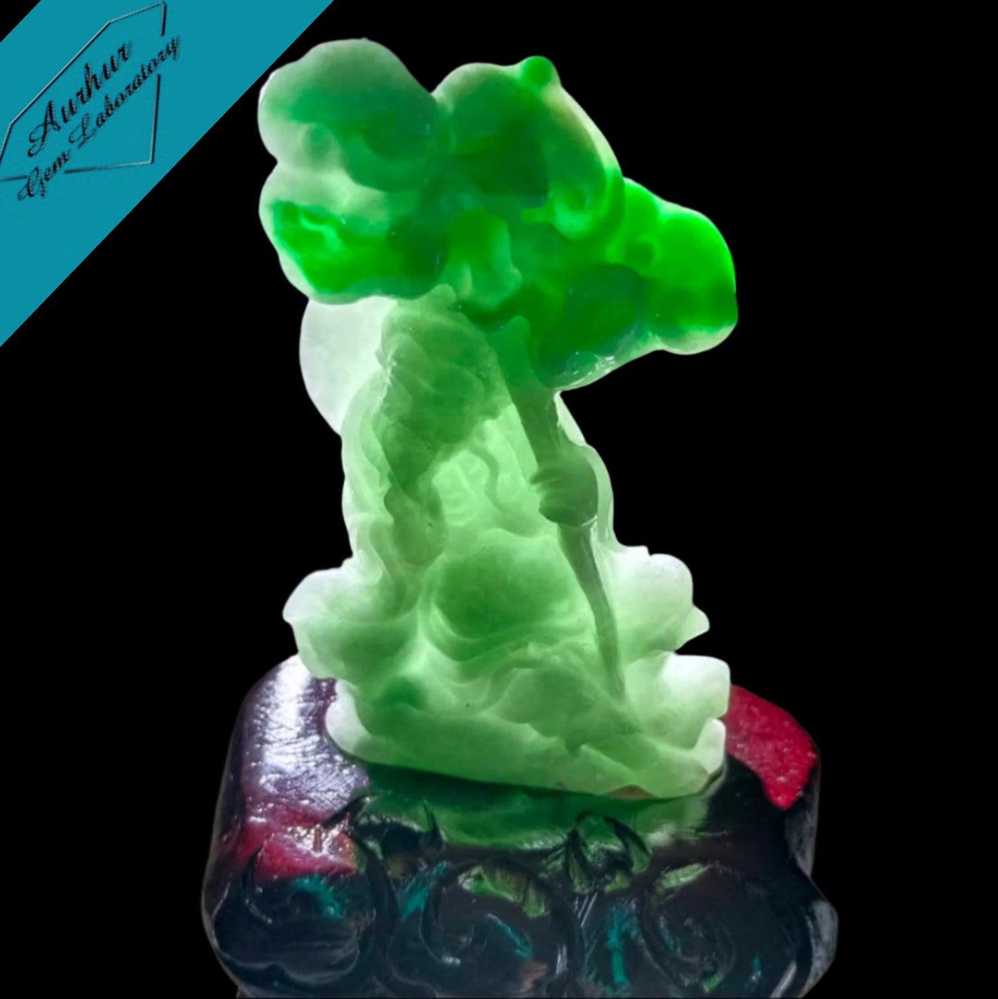 #651 AGL Certified Natural Green and White Burma Jadeite Elderly Statuary