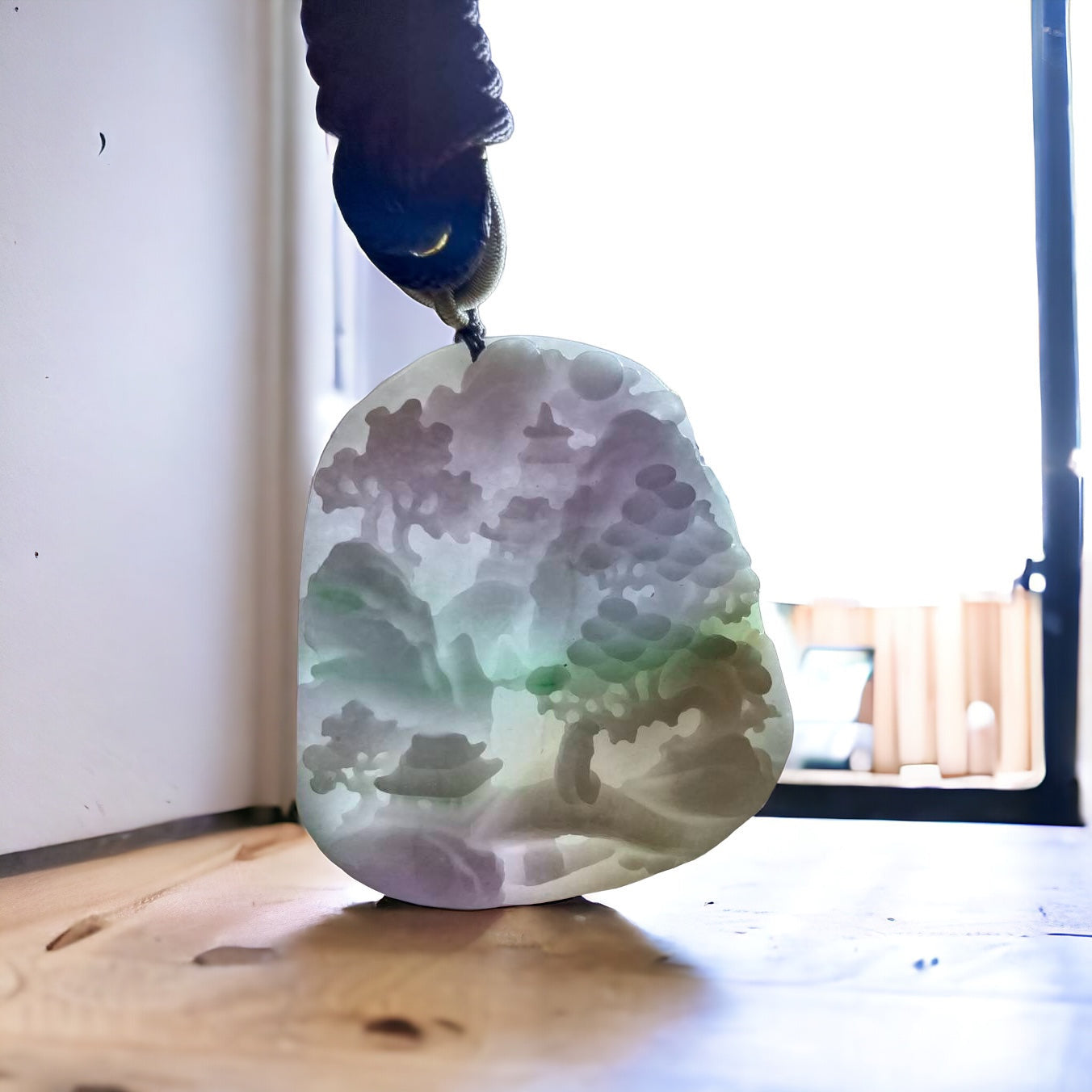 #669 AGL Certified Natural Lavender/Green Burma Jadeite Landscape Pendant