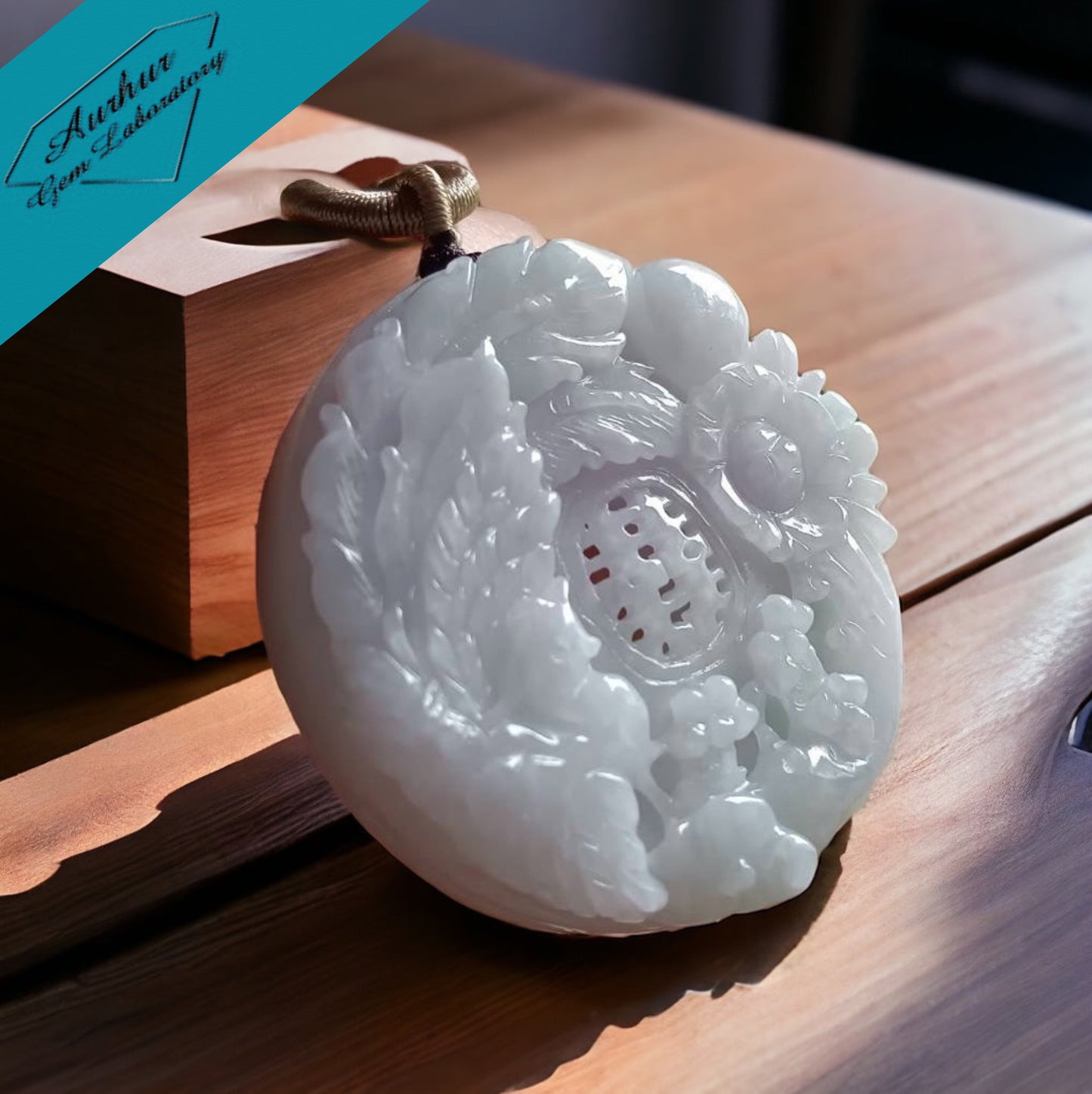 #671 AGL Certified Natural Lavender/Green Burma Jadeite Phoenix and Peony Pendant