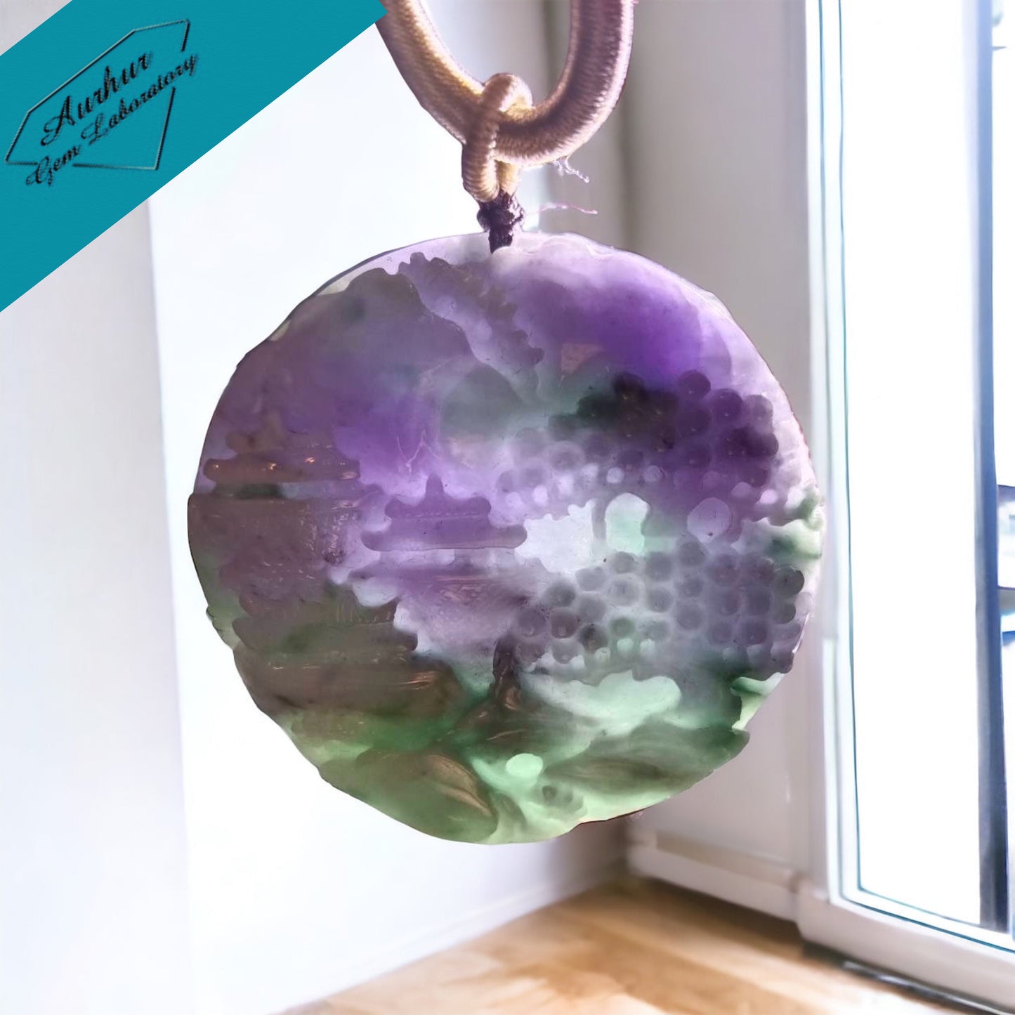 #672 AGL Certified Natural Lavender Green Burma Jadeite Landscape Pendant