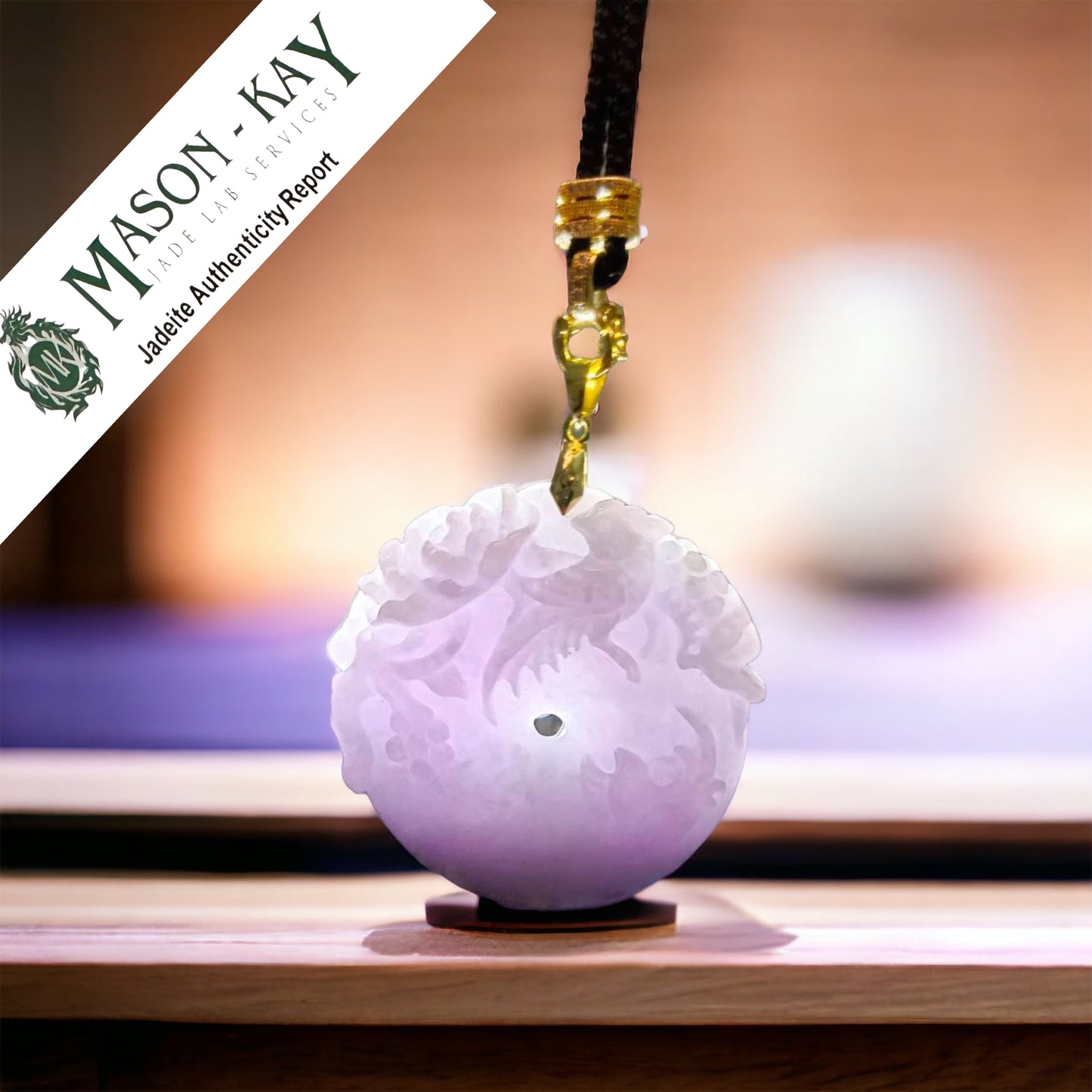 #532 Natural Lavender Burmese Jadeite, Birds and Flowers Pendant