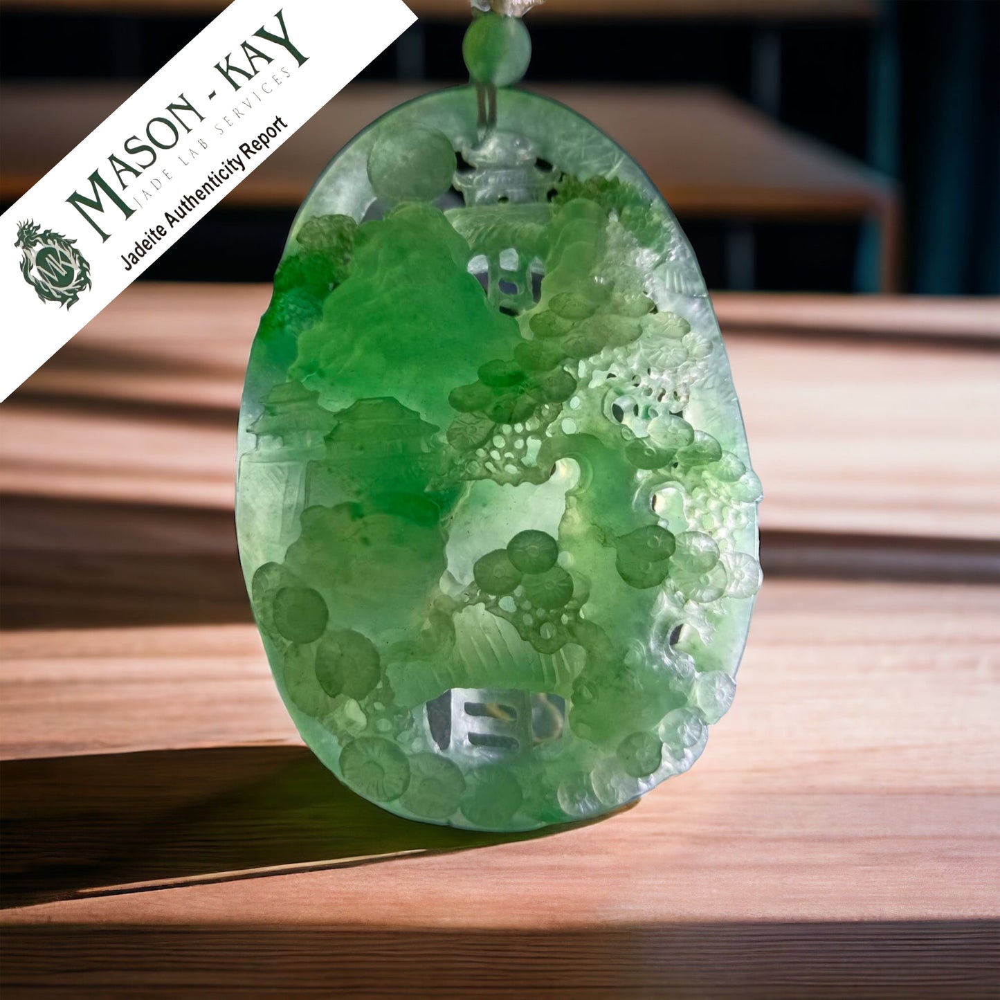 #163 Mason-Kay Certified Natural Green Icy Translucent Burma Jadeite Jade Landscape Pendant
