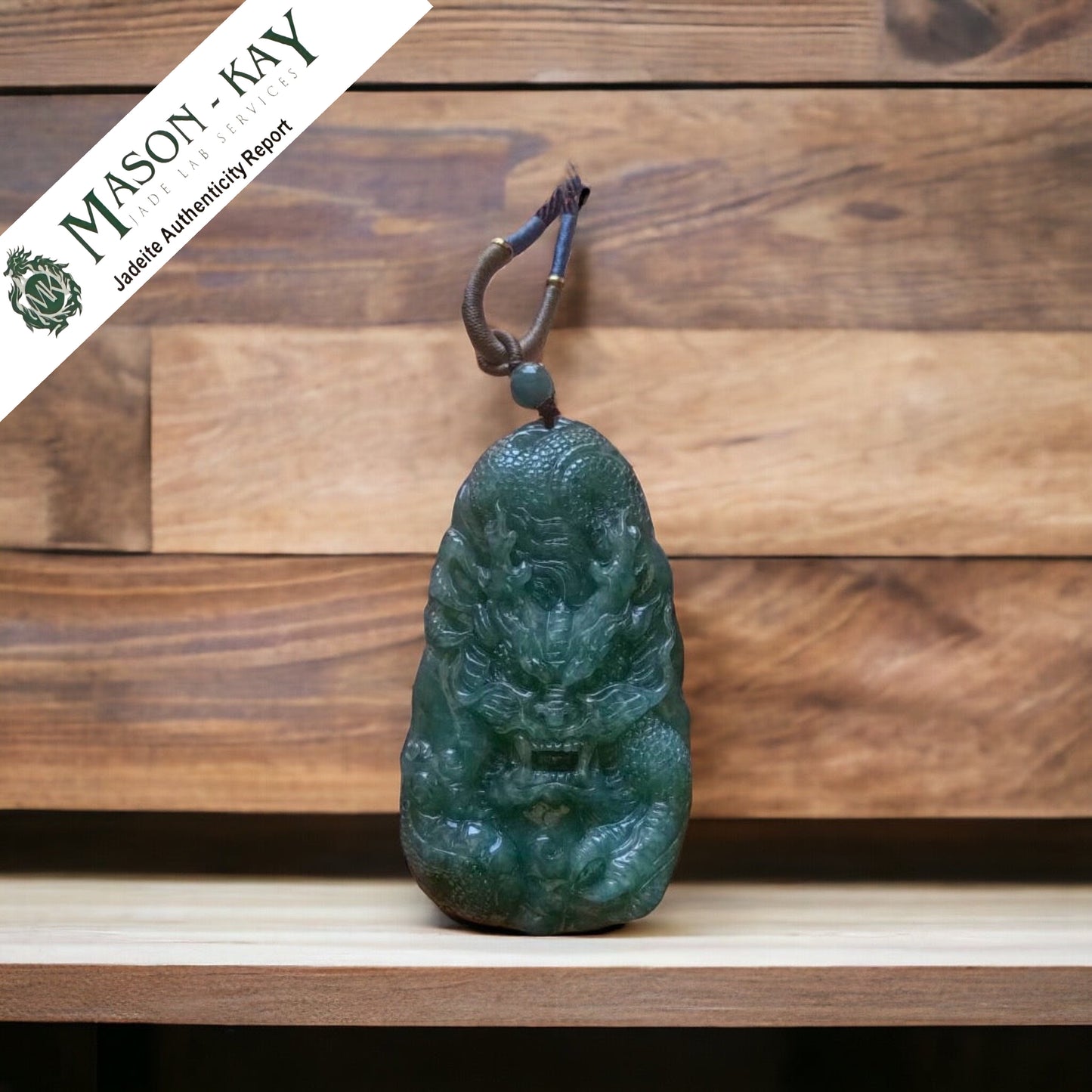 #161 Mason-Kay Certified Natural Green Burma Jadeite Jade Dragon Pendant