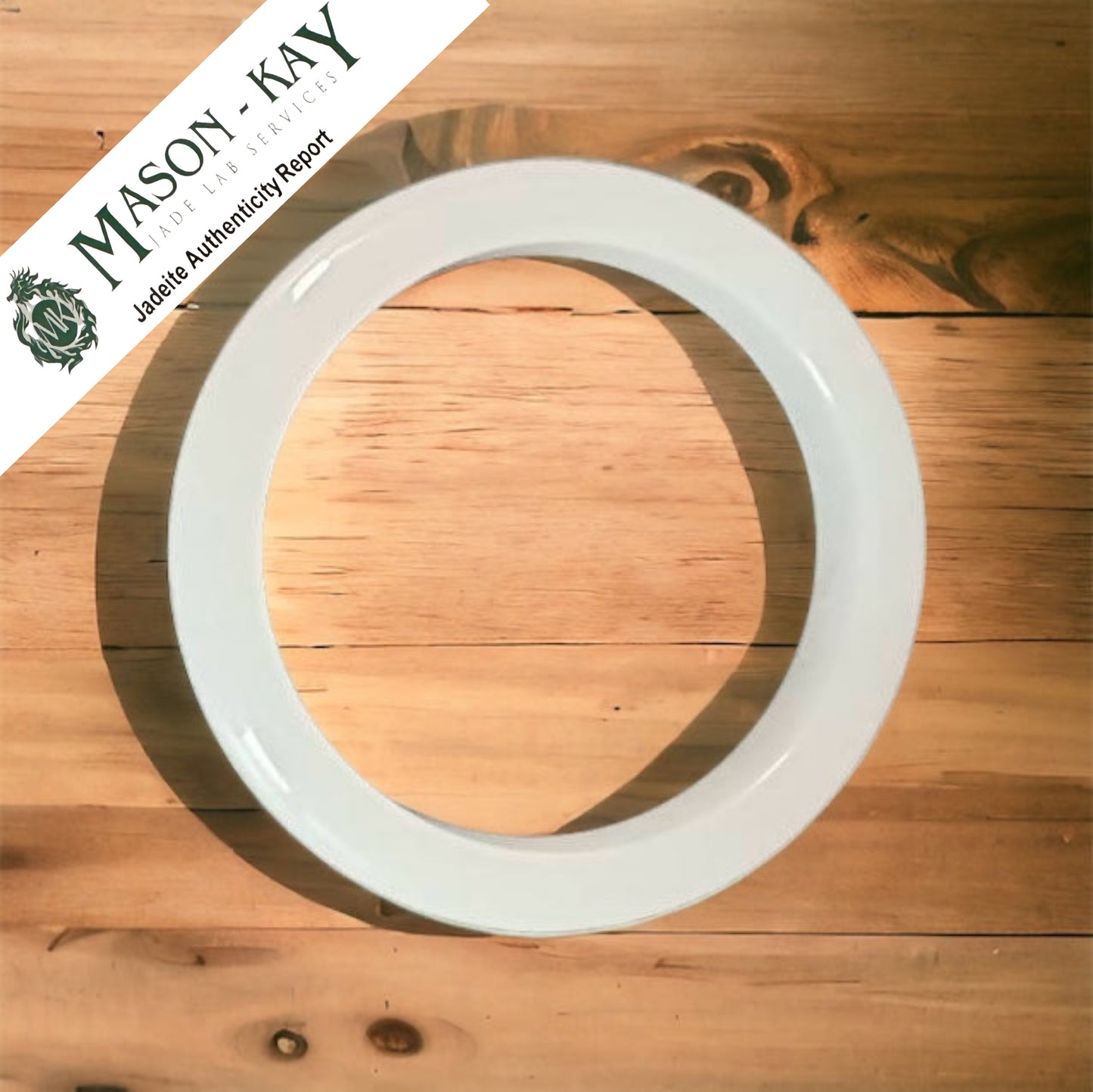 #523 Mason-Kay Certified Natural White Burma Jadeite Jade Half-Round Bangle Bracelet (57x12.5x8.5 mm)
