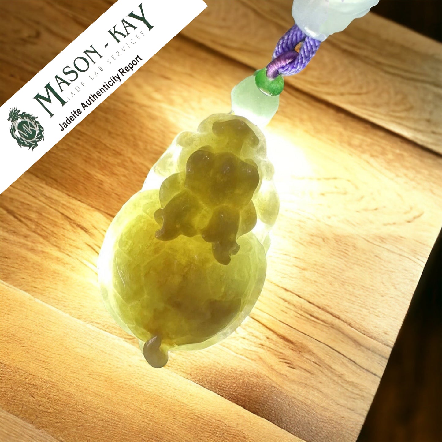 #362 Mason-Kay Certified Natural Yellow Burma Jadeite Jade Dragon Turtle Pendant