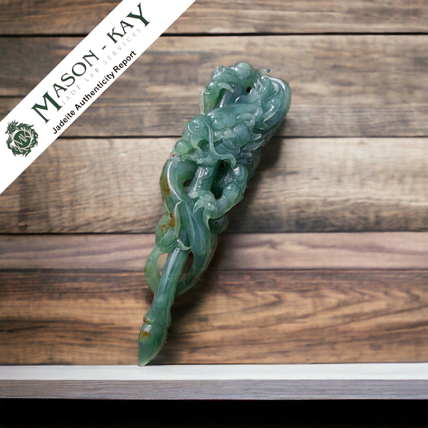 #78 Mason-Kay Certified Natural Green-Red Burma Jadeite Jade Dragon Pen Pendant