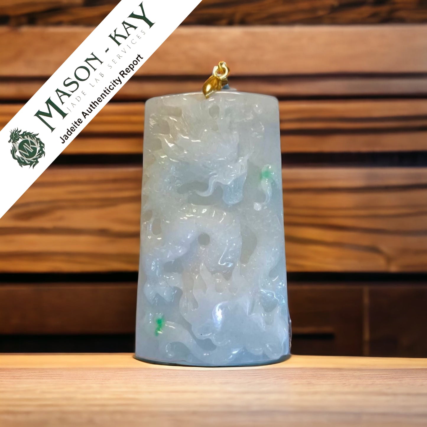 #2 Mason-Kay Certified Natural Burma Jadeite Jade Dragon Pendant