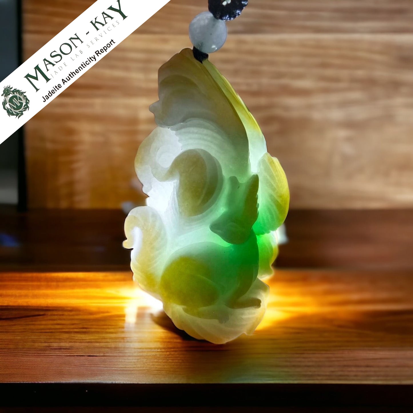 #81 Mason-Kay Certified Natural Jadeite Jade Tri-Color 9-Tailed Fox Pendant