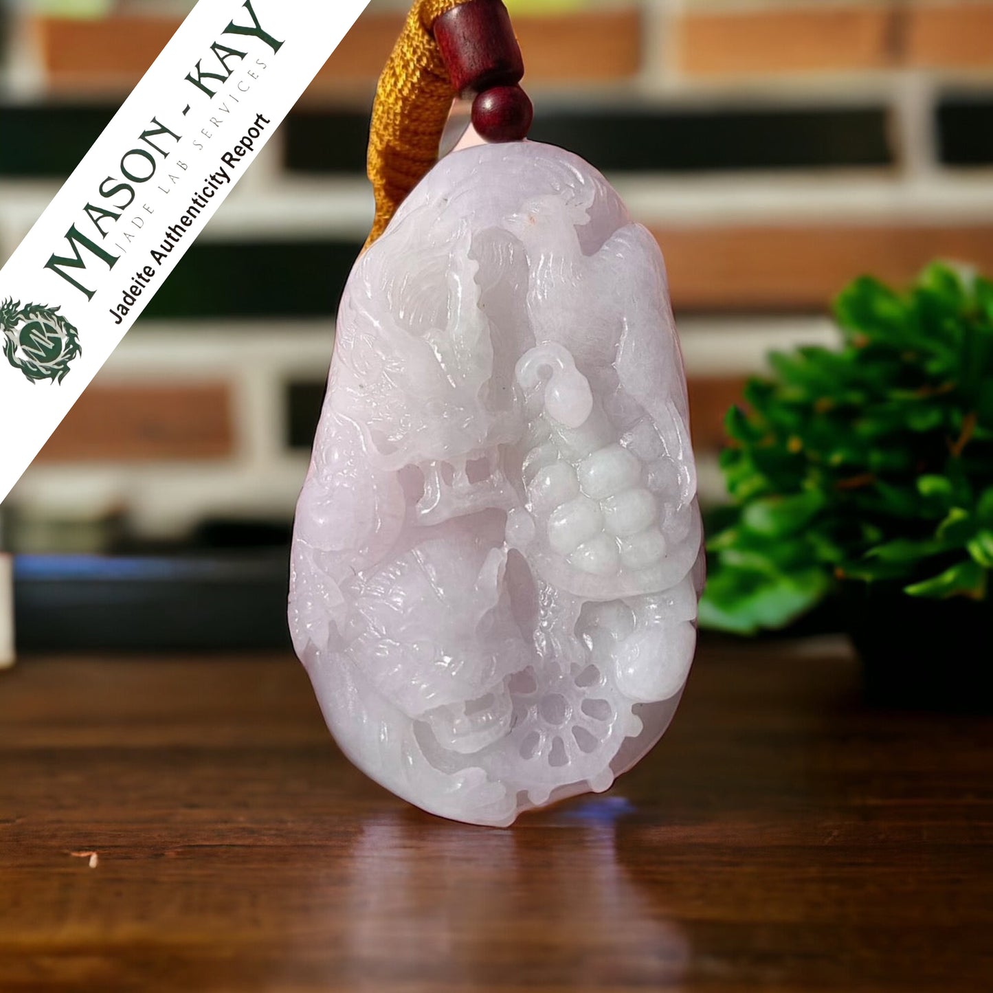 #136 Mason-Kay Certified Natural Jadeite Jade Light Lavender Green Four Guardians Pendant
