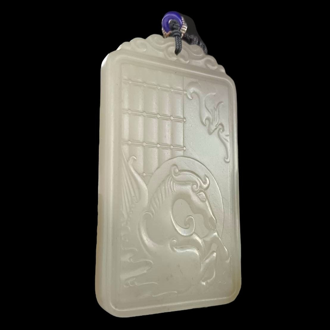 #859 AGL Certified Hetian Nephrite Jade, Horse Pendant