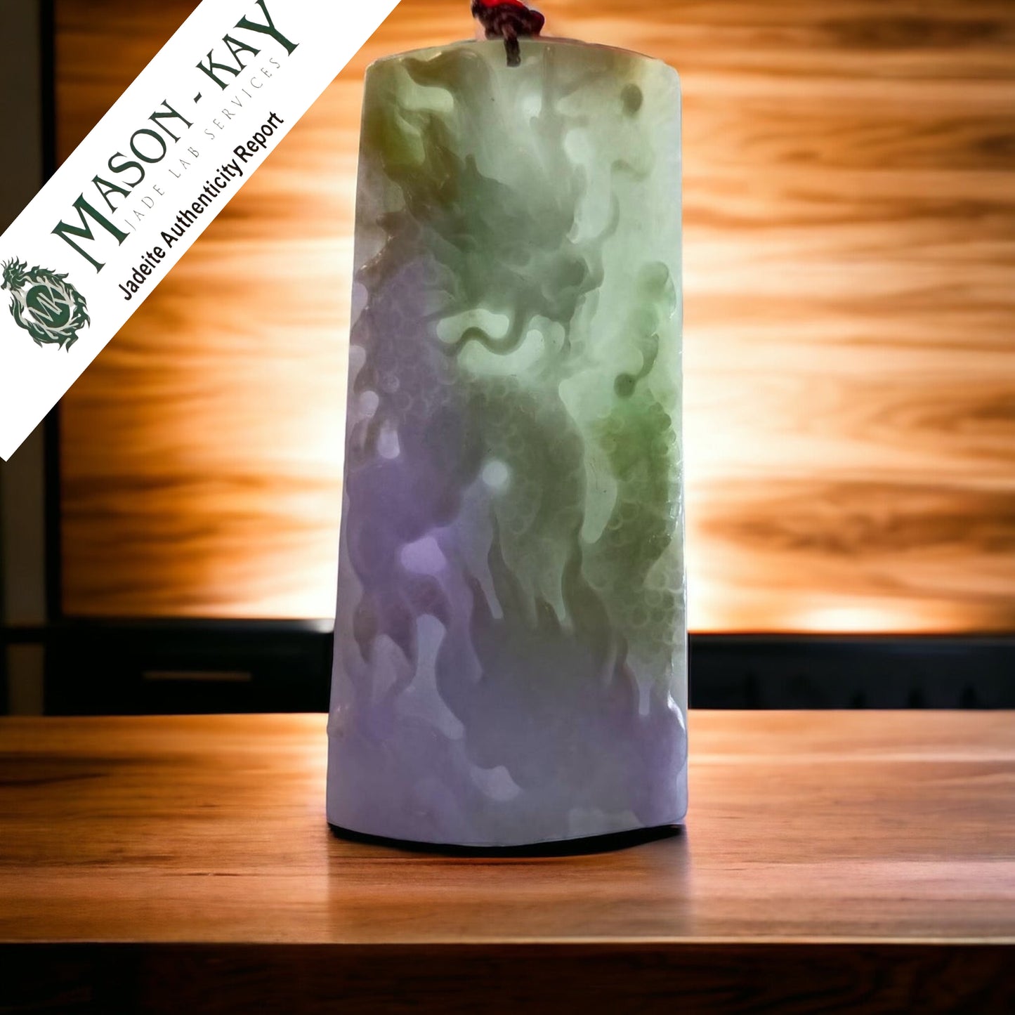 #357 Mason-Kay Certified Natural Jadeite Jade Lavender Green Dragon Pendant