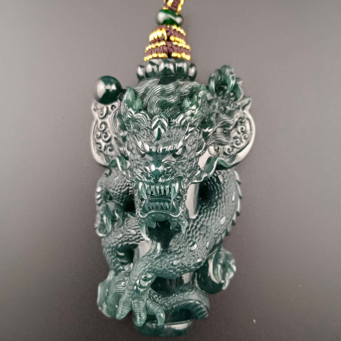 #1028 GIA Certified Type A Jadeite, Dragon Pillar Pendant