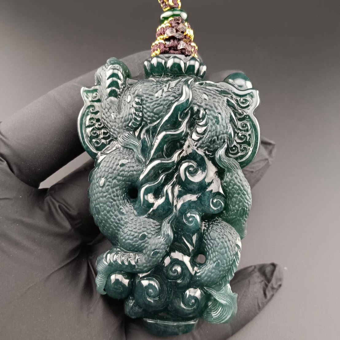 #1028 GIA Certified Type A Jadeite, Dragon Pillar Pendant