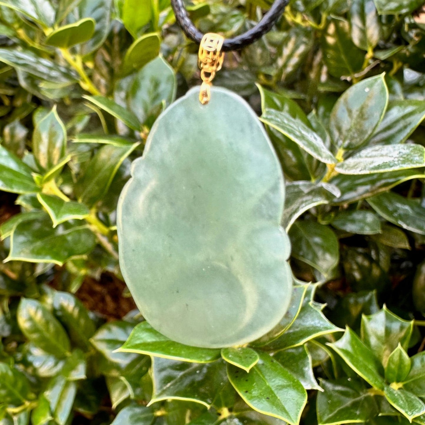 #3 GIA Certified Natural Green Burma Jadeite Jade Nine-Tailed Fox Pendant with an 18K Gold Bail