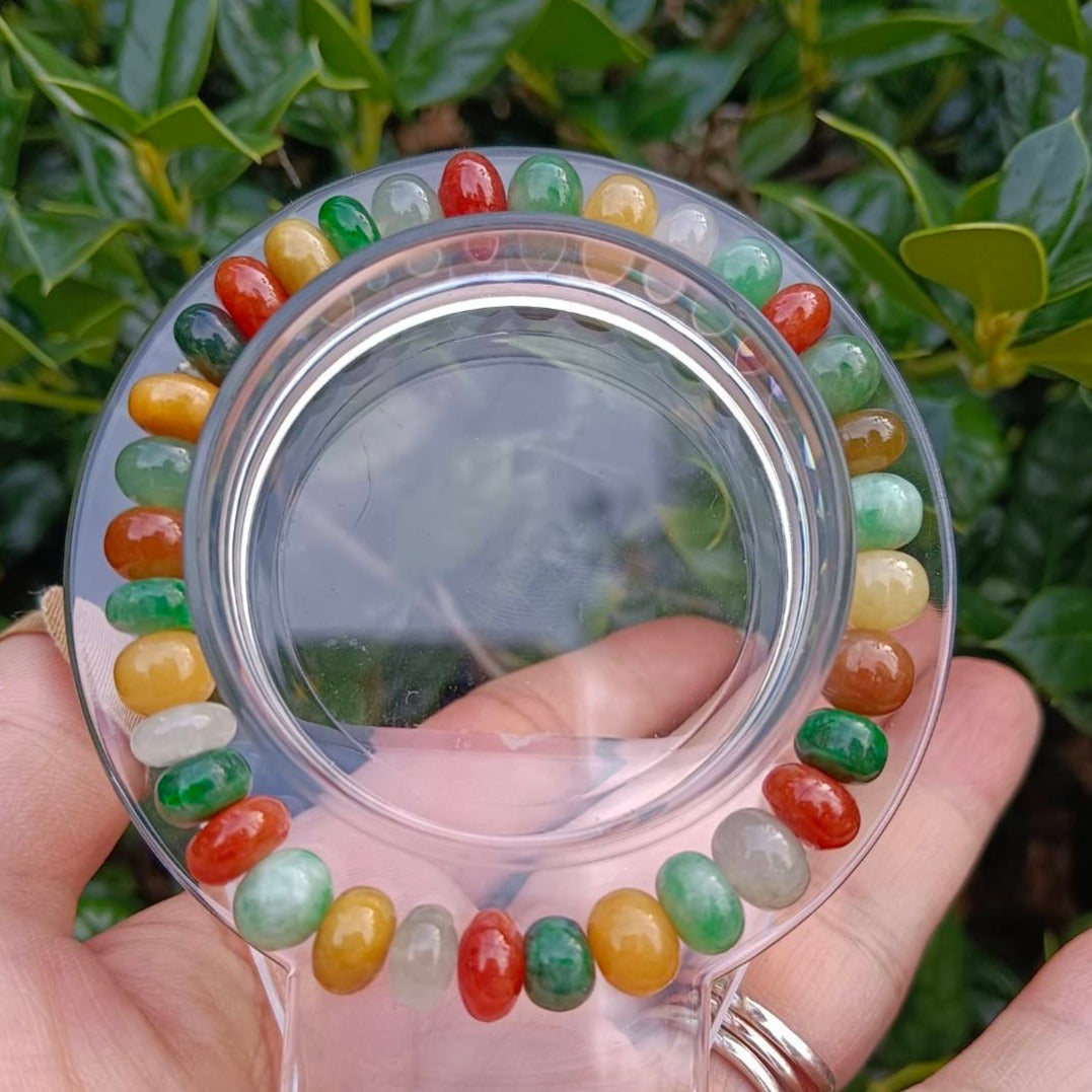 #5 Mason-Kay Certified Icy Translucent Natural Burma Jadeite Jade Multi-Color Bead Bracelet, 7+ mm beads