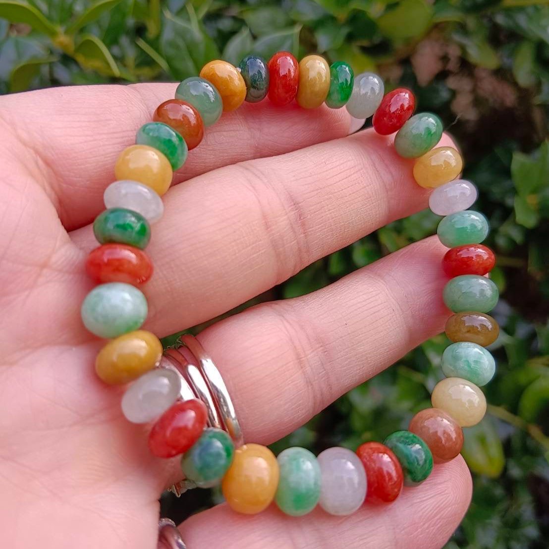 #5 Mason-Kay Certified Icy Translucent Natural Burma Jadeite Jade Multi-Color Bead Bracelet, 7+ mm beads