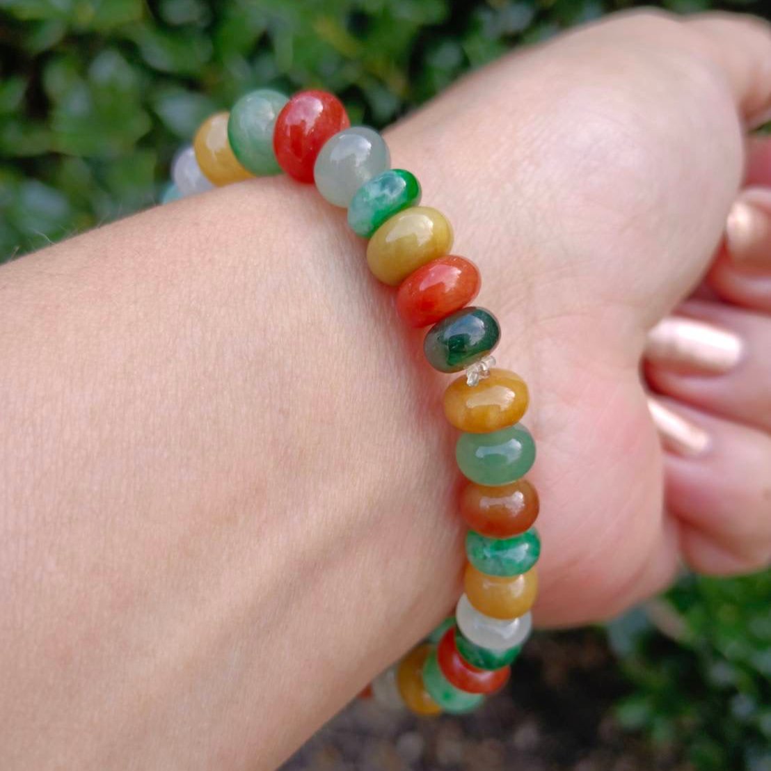 #5 Mason-Kay Certified Icy Translucent Natural Burma Jadeite Jade Multi-Color Bead Bracelet, 7+ mm beads