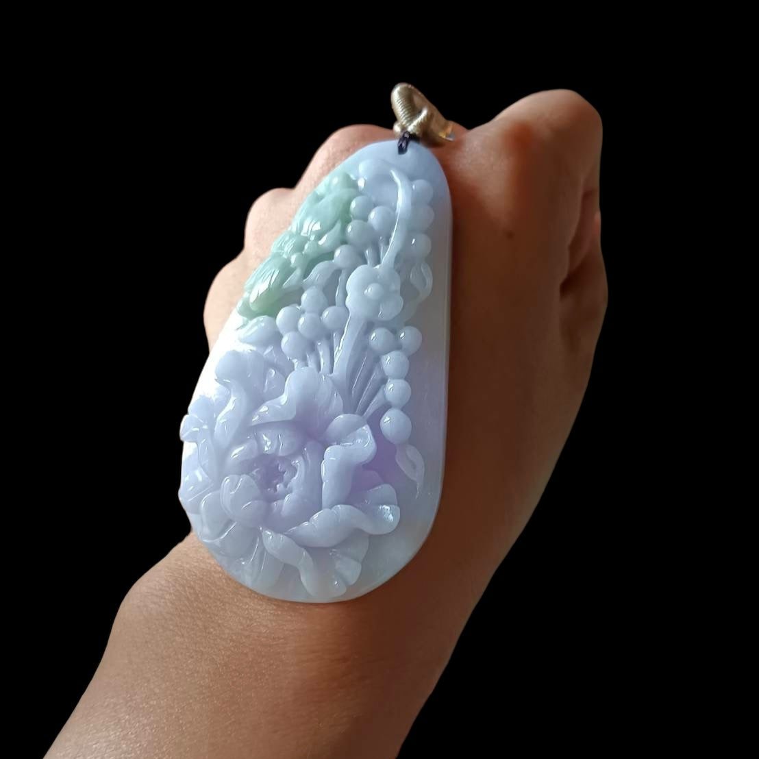 #670 AGL Certified Natural Lavender Burma Jadeite Flowers Pendant
