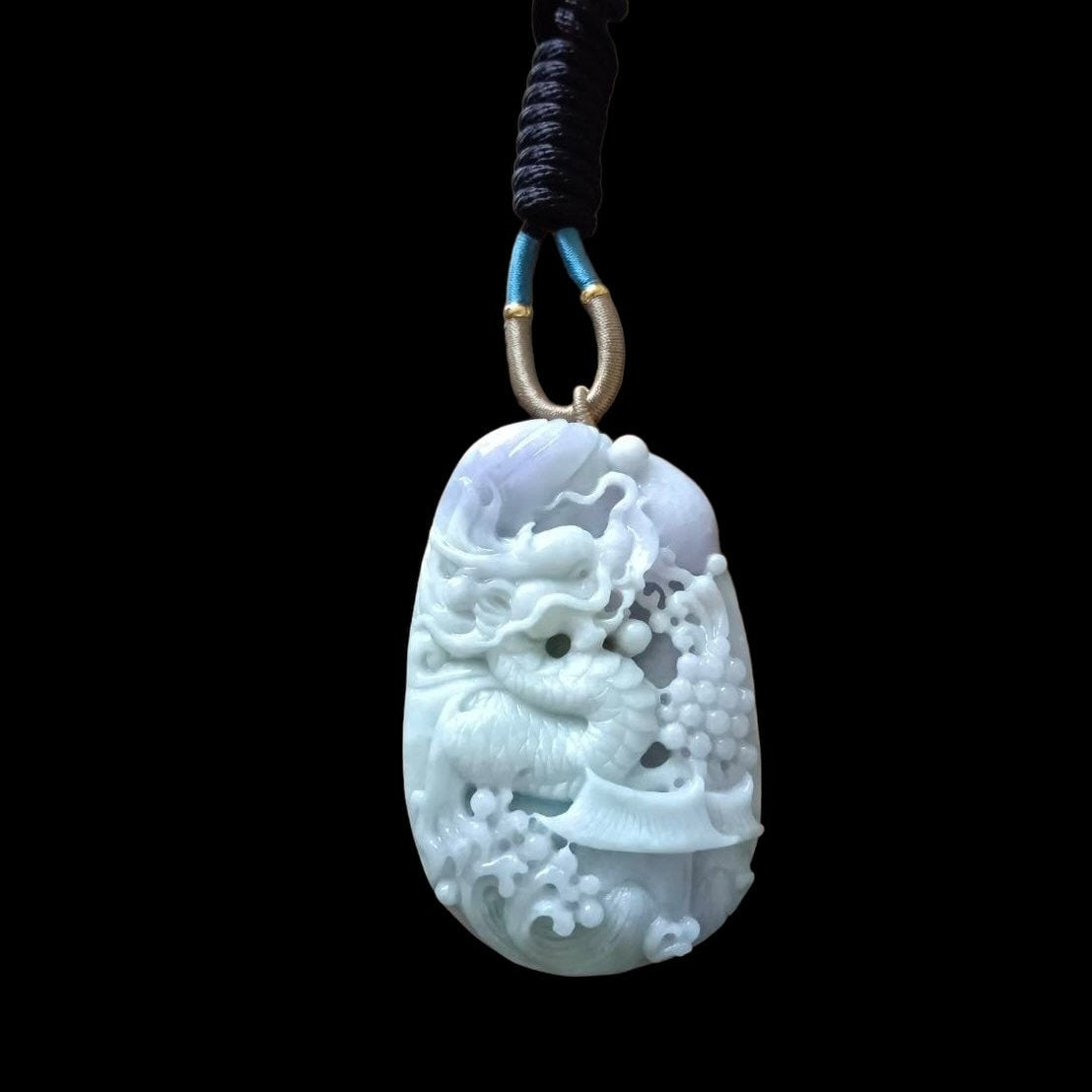 #639 AGL Certified Natural Lavender and Green Burma Jadeite Dragon Pendant