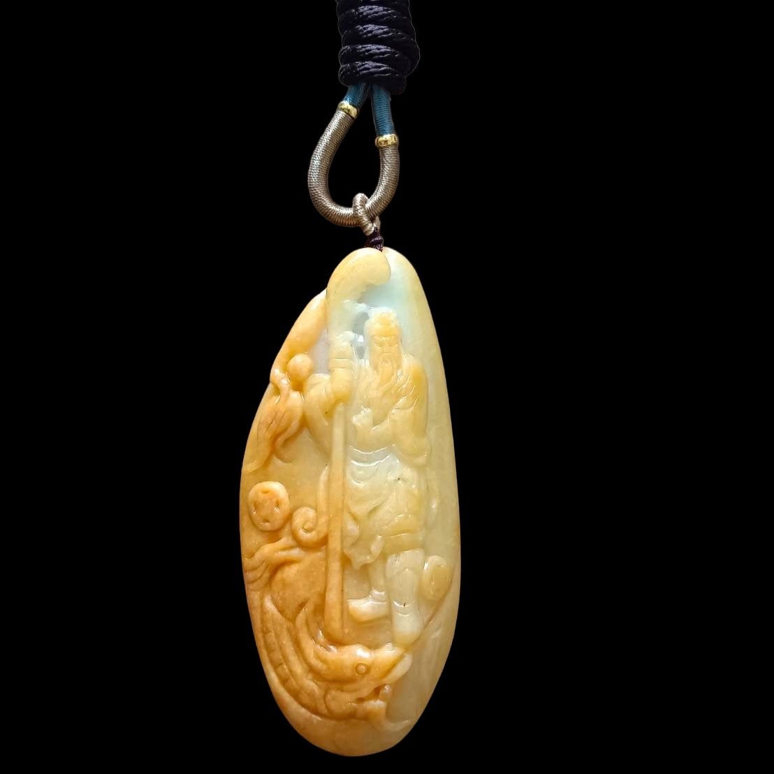 #637 AGL Certified Natural Yellow Burma Jadeite Guan Gong Pendant