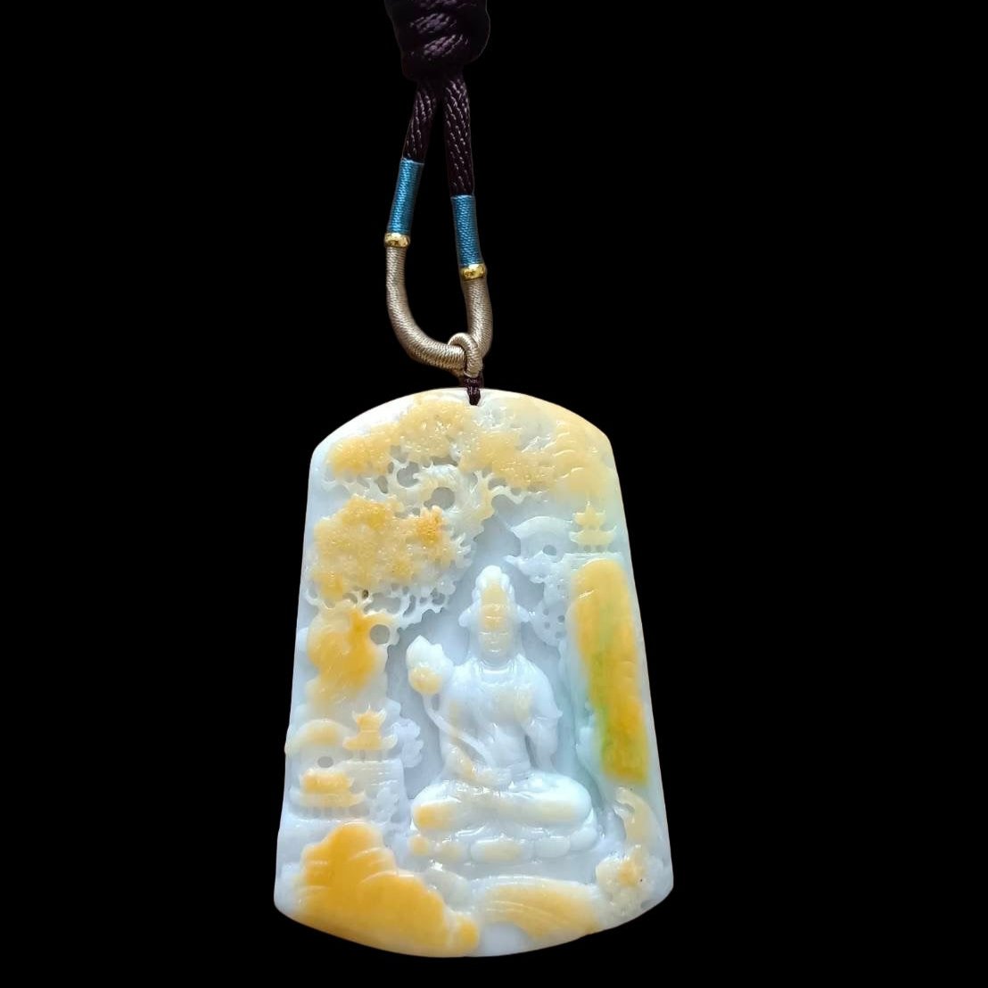 #645 AGL Certified Natural Four-Color Burma Jadeite Guan-Yin Pendant