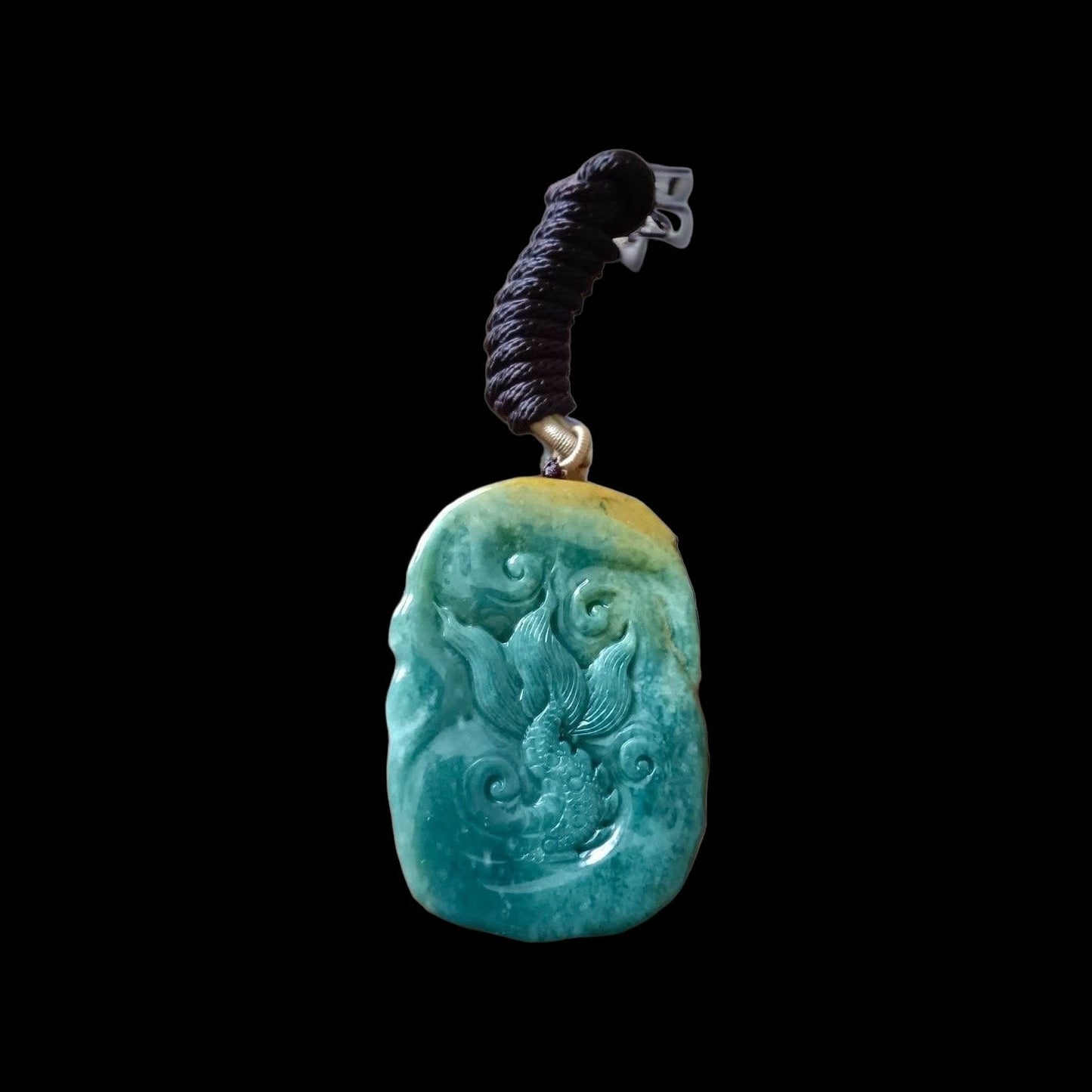 #634 AGL Certified Natural Green/Yellow/Blue Guatemala Jadeite Dragon Pendant