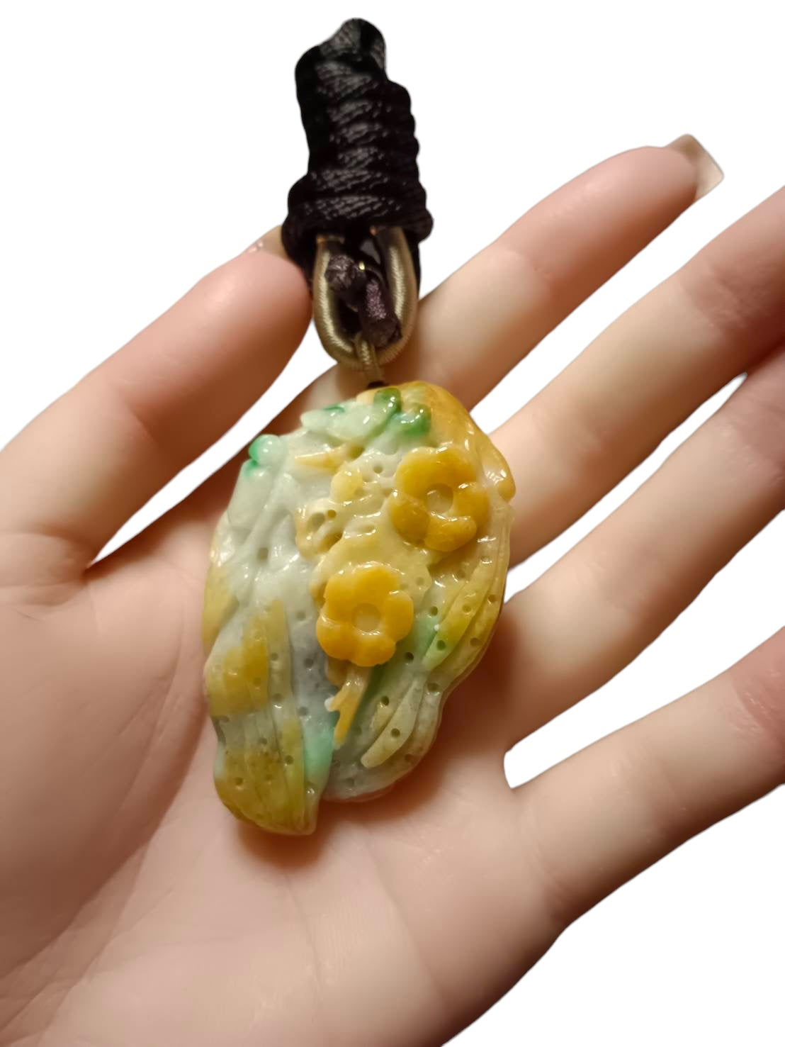#668 AGL Certified Natural Yellow and Green Burma Jadeite Peanut "Prosperity in Every Nut" Pendant