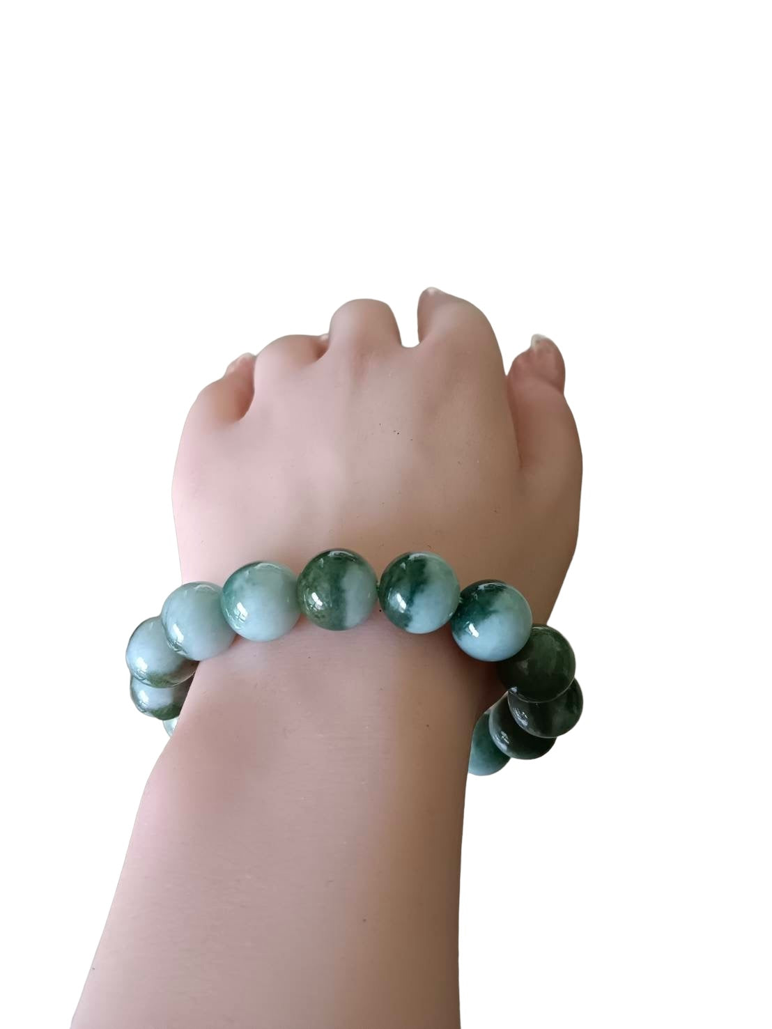 #182 Natural Green and White Burma Jadeite Yin Yang Bead Bracelet, 13 mm