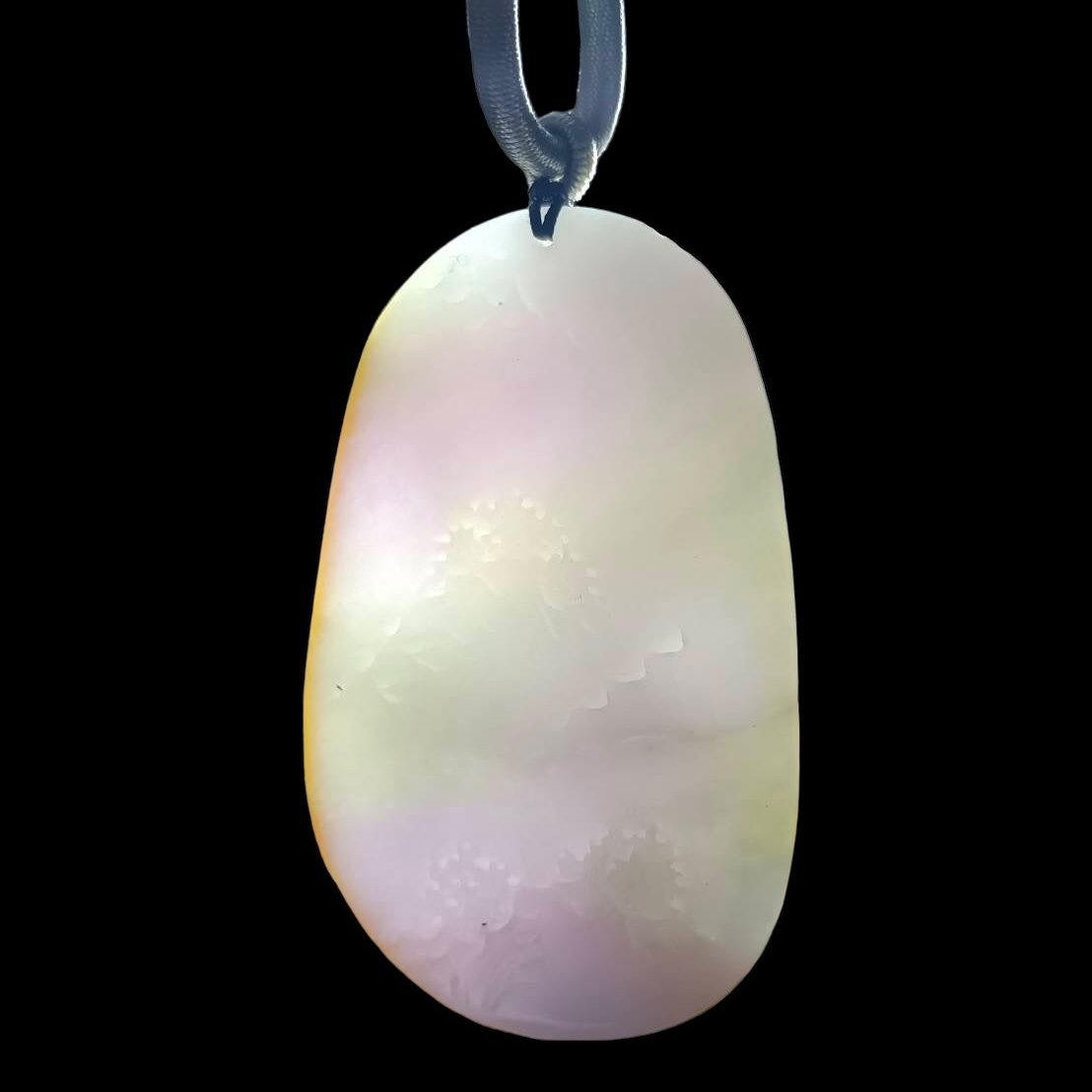 #635 AGL Certified Natural Lavender/Green/Yellow Burma Jadeite Guan-Yin in Landscape Pendant